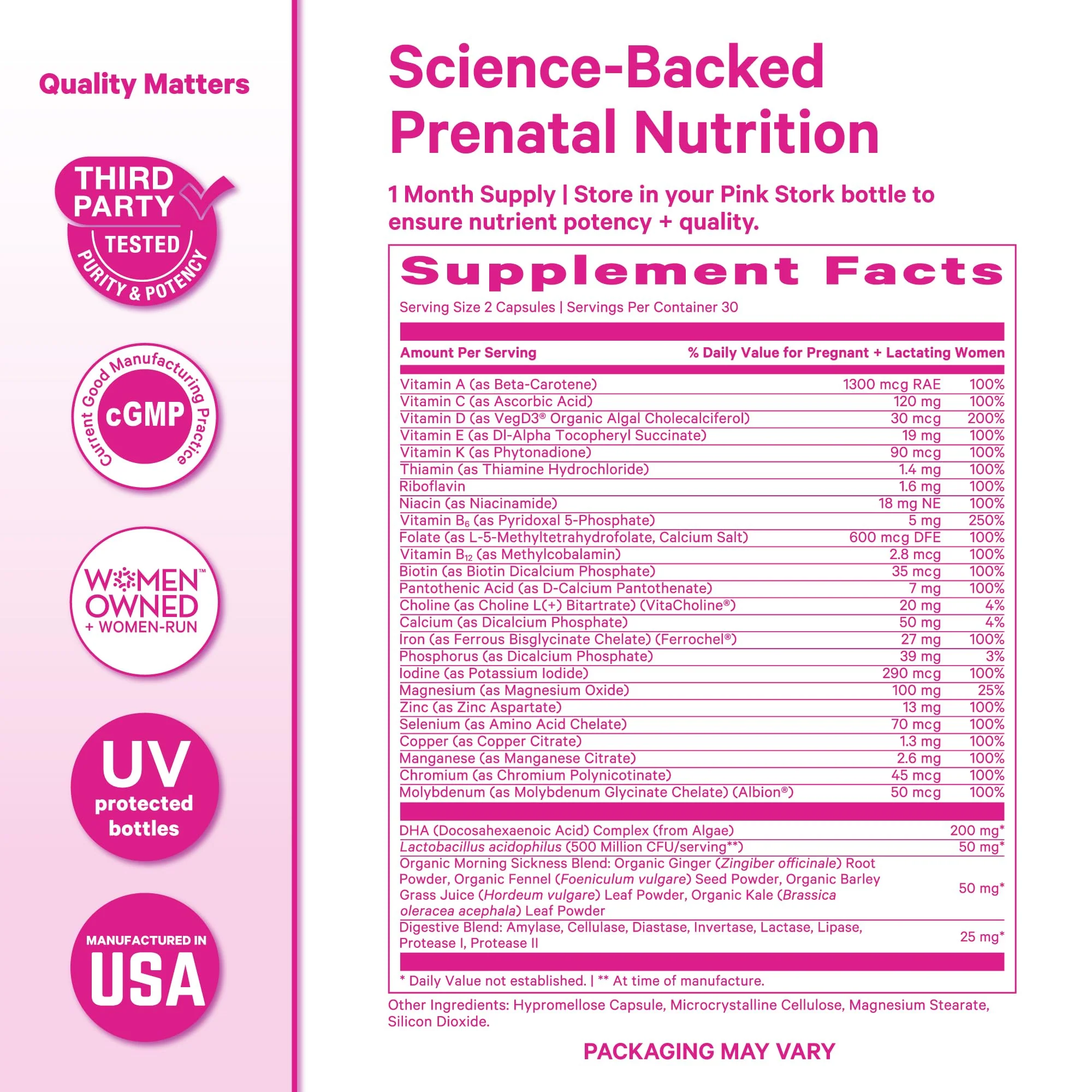 Pink Stork Premium Prenatal Vitamins – Organic Whole-Food Blend with Methylated Folate, Choline & Vegan DHA - Image 14