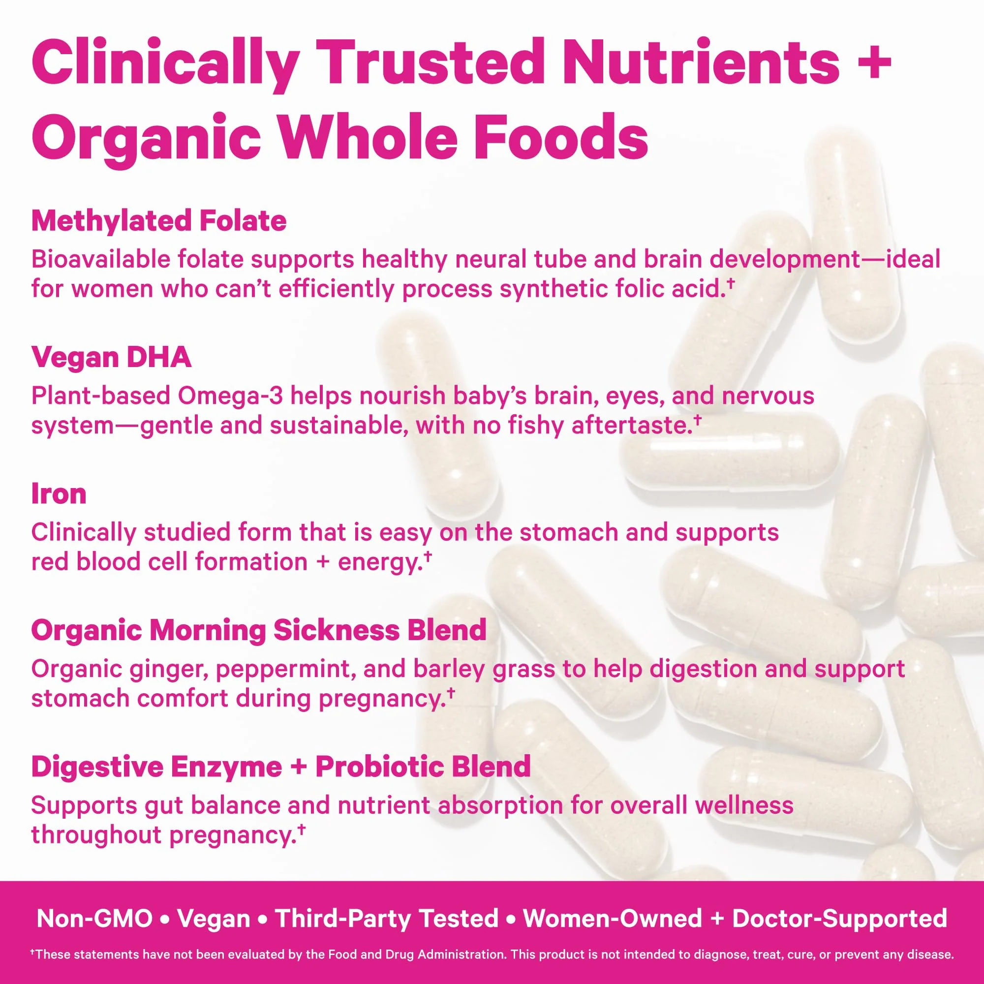Pink Stork Premium Prenatal Vitamins – Organic Whole-Food Blend with Methylated Folate, Choline & Vegan DHA - Image 2