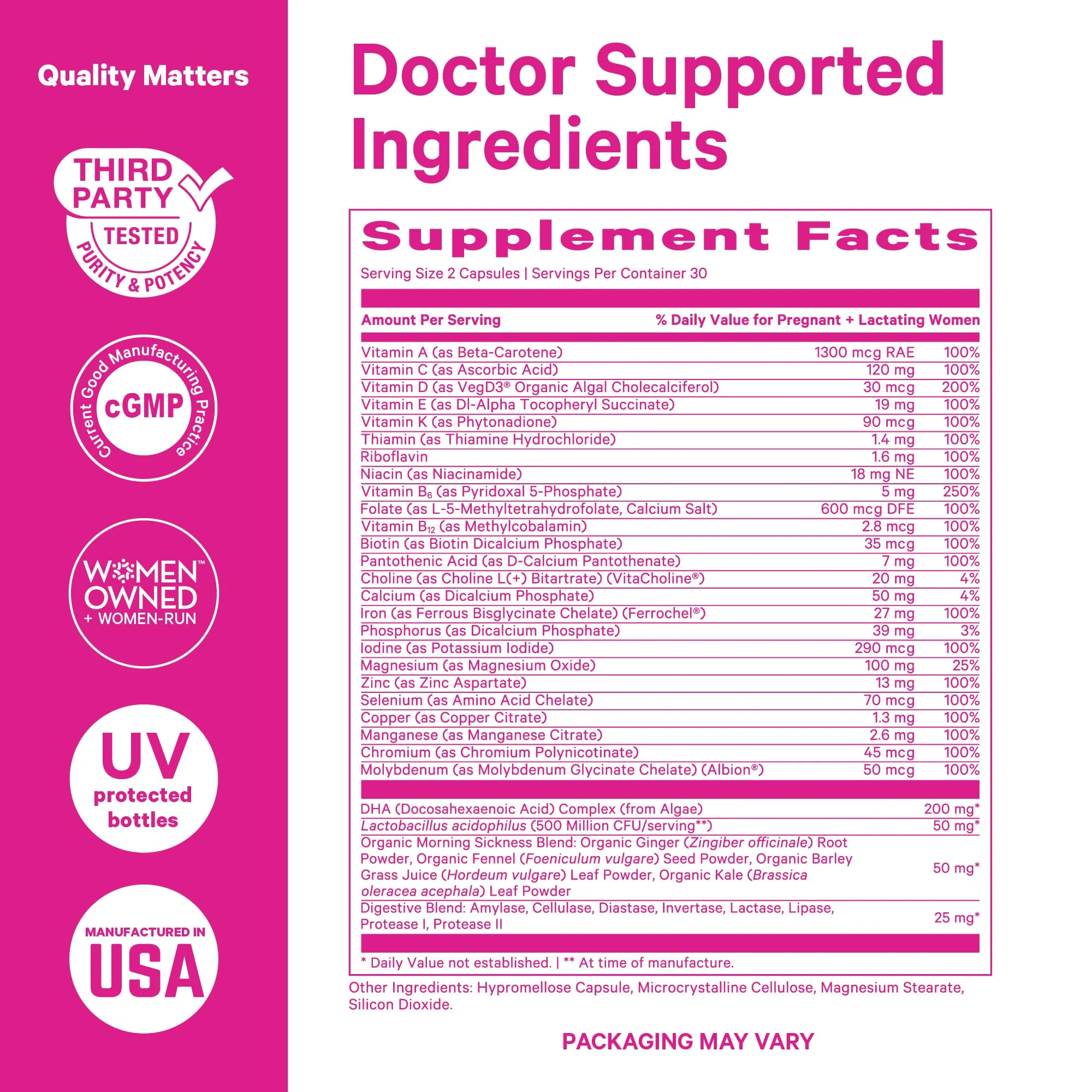 Pink Stork Premium Prenatal Vitamins – Organic Whole-Food Blend with Methylated Folate, Choline & Vegan DHA - Image 4