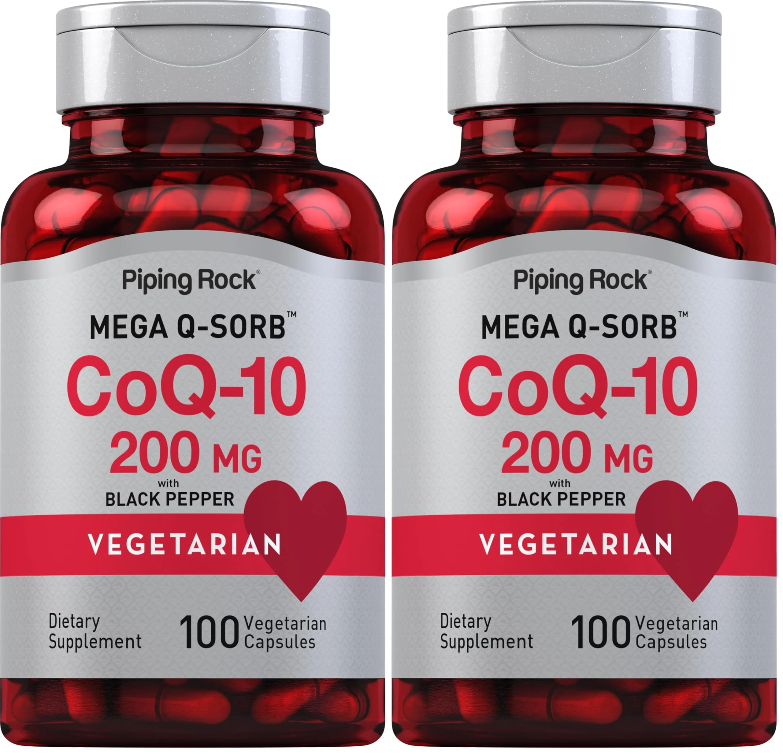 Piping Rock CoQ10 200mg Capsules – 100 Pills (Pack of 2) with Black Pepper Extract