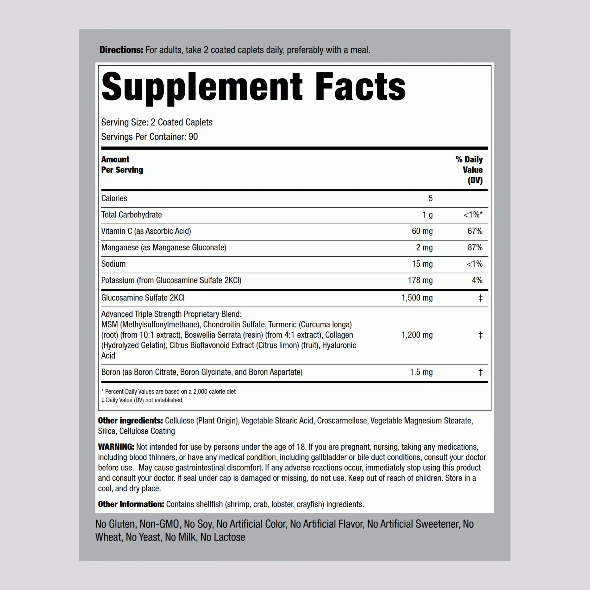 Piping Rock Glucosamine Chondroitin MSM Turmeric – 180 Caplets, Triple Strength (Pack of 2) | Non-GMO & Gluten Free - Image 2
