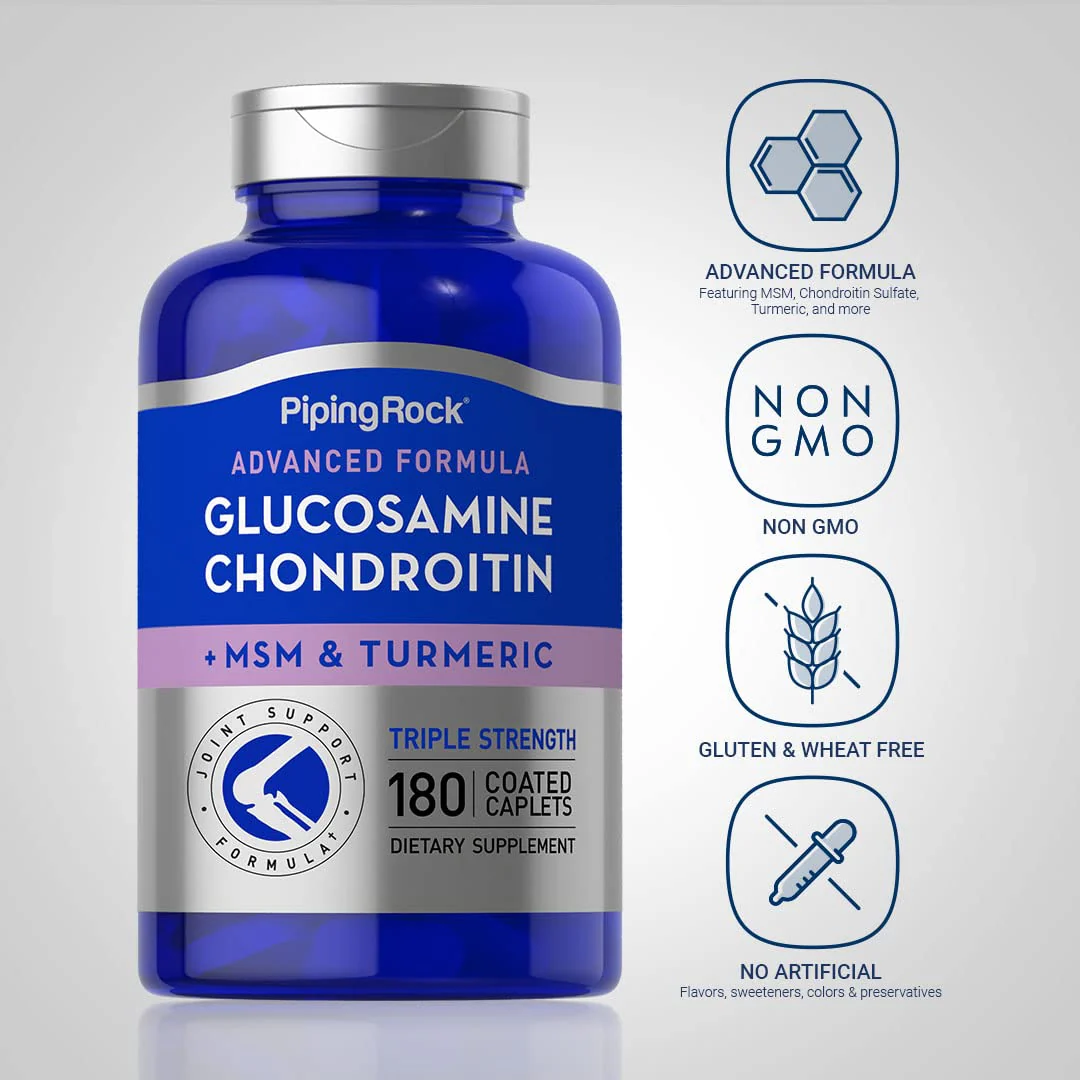 Piping Rock Glucosamine Chondroitin MSM Turmeric – 180 Caplets, Triple Strength (Pack of 2) | Non-GMO & Gluten Free - Image 3