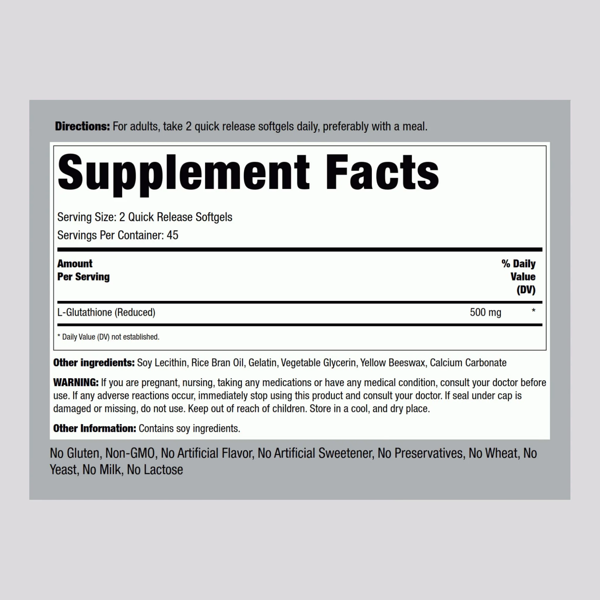 Piping Rock Liposomal Glutathione 500mg | 90 Softgels | Pack of 2 | Non-GMO & Gluten Free - Image 2