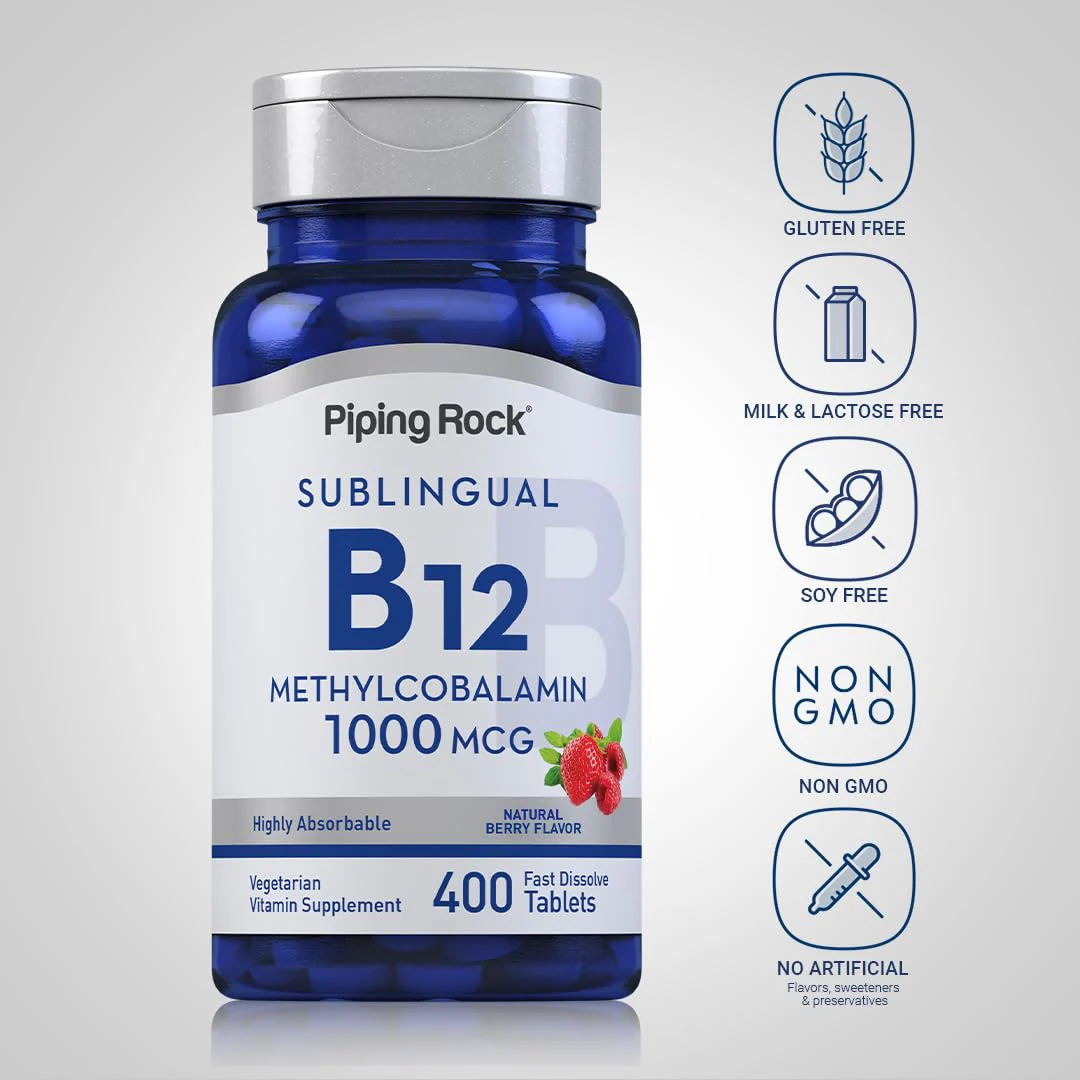 Piping Rock Vitamin B12 Sublingual Tablets 1000 mcg – Berry, 400 Pills (Pack of 2) - Image 3