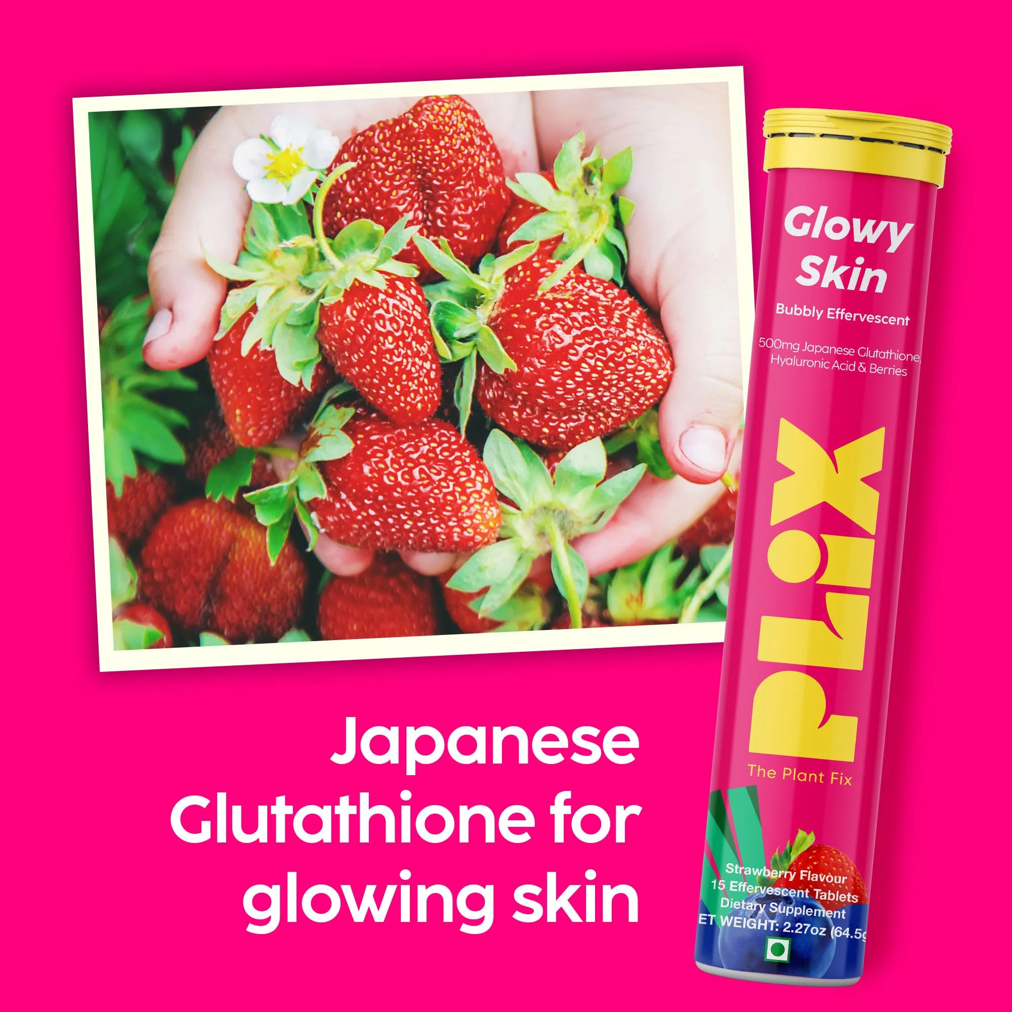 PLIX Glowy Skin 500mg Glutathione Supplement with Hyaluronic Acid, Vitamin C, E & Berries | 90 Effervescent Tablets, Strawberry Flavor - Image 5