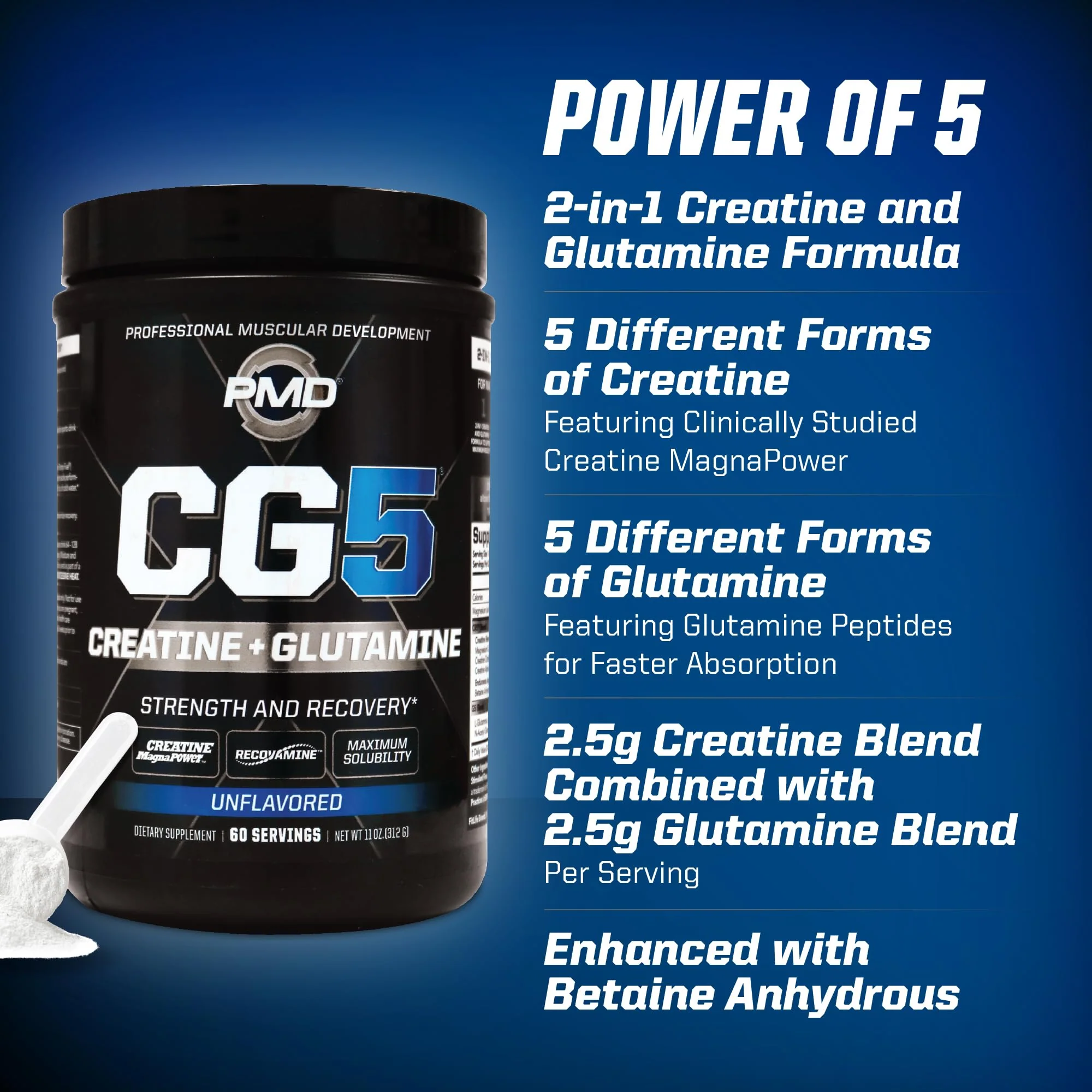 PMD CG5 Premium Creatine & L-Glutamine Powder – Pre & Post Workout Support, Unflavored, 60 Servings - Image 13