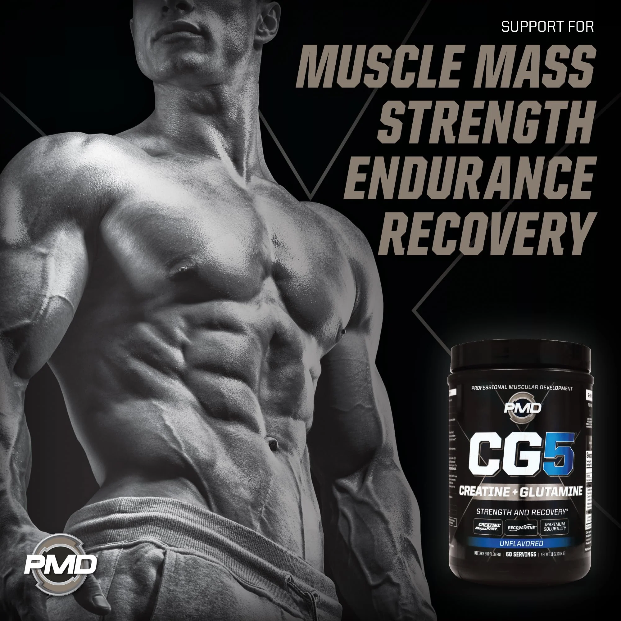 PMD CG5 Premium Creatine & L-Glutamine Powder – Pre & Post Workout Support, Unflavored, 60 Servings - Image 2