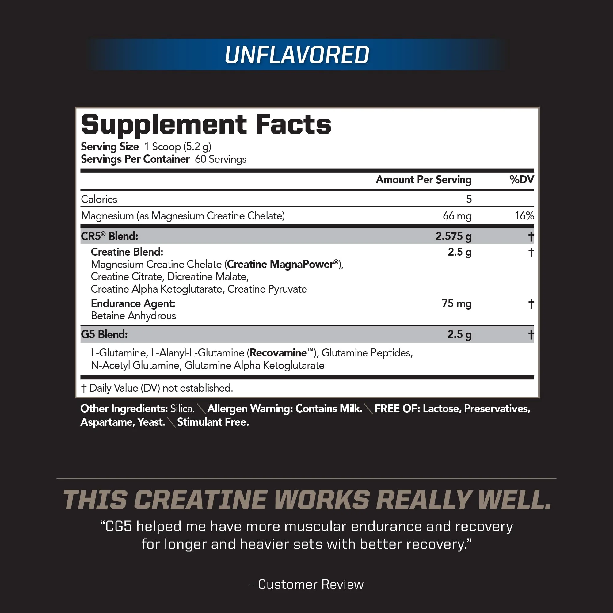 PMD CG5 Premium Creatine & L-Glutamine Powder – Pre & Post Workout Support, Unflavored, 60 Servings - Image 3