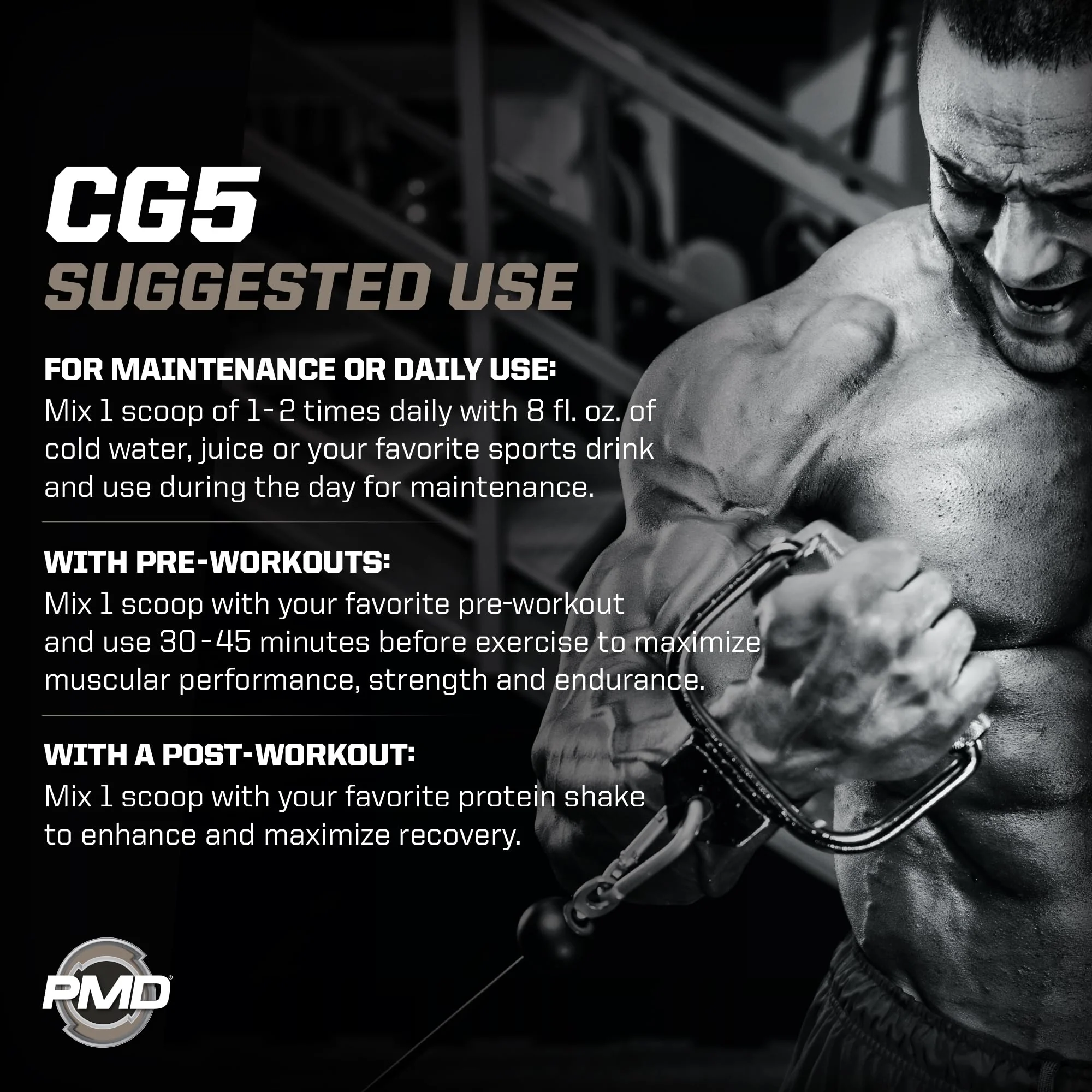 PMD CG5 Premium Creatine & L-Glutamine Powder – Pre & Post Workout Support, Unflavored, 60 Servings - Image 4