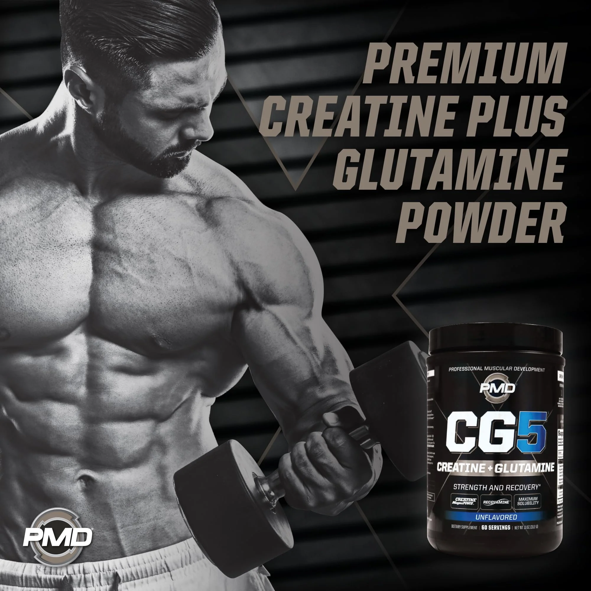 PMD CG5 Premium Creatine & L-Glutamine Powder – Pre & Post Workout Support, Unflavored, 60 Servings - Image 7