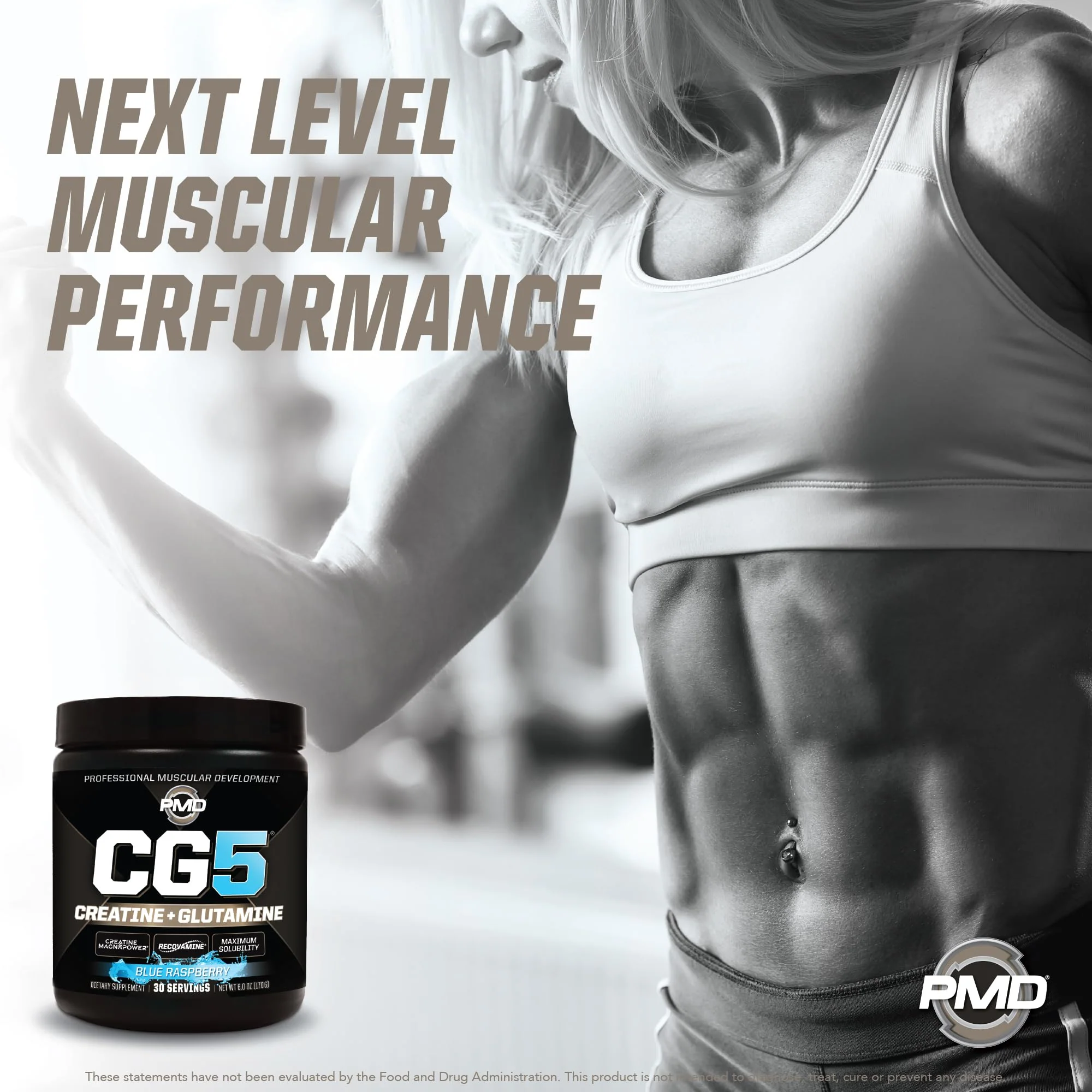 PMD Sports CG5 - Premium Creatine & L-Glutamine Powder for Maximum Strength, Recovery & Lean Muscle - Pre & Post Workout - Blue Raspberry (30 Serv) - Image 7