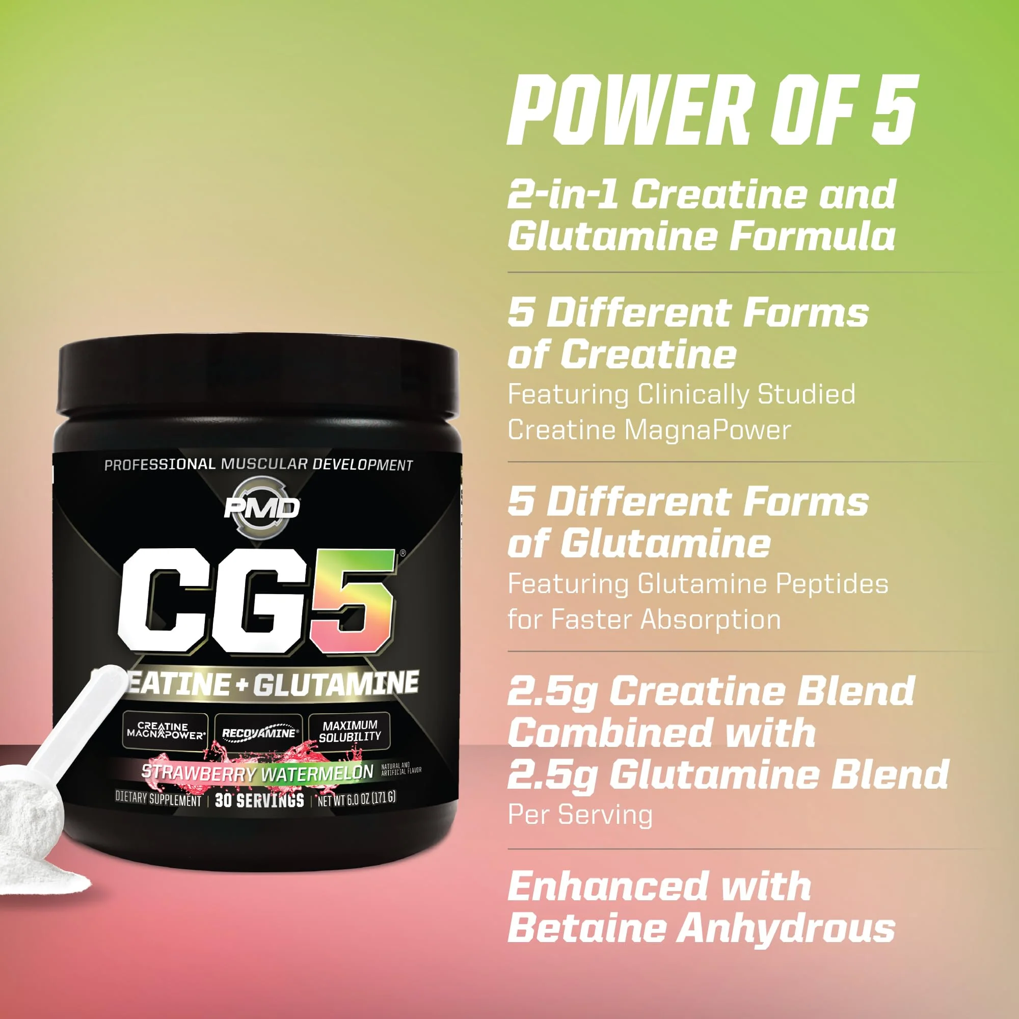 PMD Sports CG5 Premium Creatine & L-Glutamine Powder – Power, Recovery, Lean Muscle (Strawberry Watermelon, 30 Servings) - Image 14