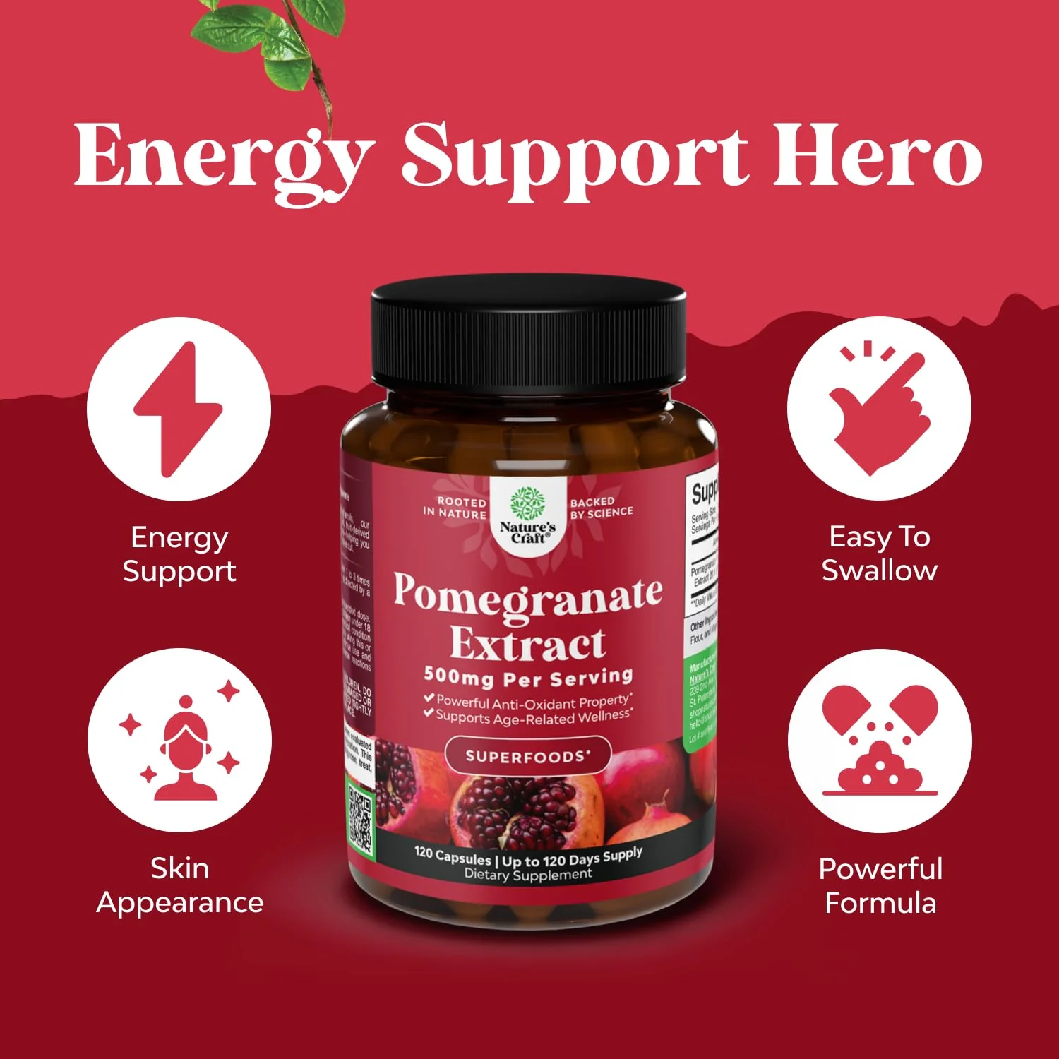 Pomegranate Antioxidant Supplement by Reds – Heart Health & Joint Support (120ct) - Image 3