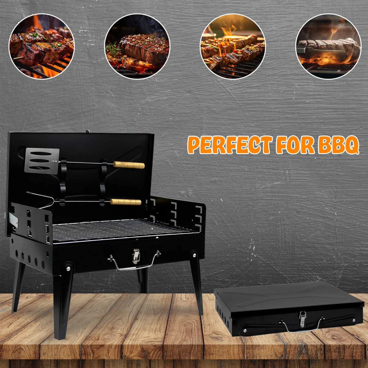 Portable Folding Charcoal BBQ Barbecue Camping Grill Travel Picnic Outdoor - Image 8