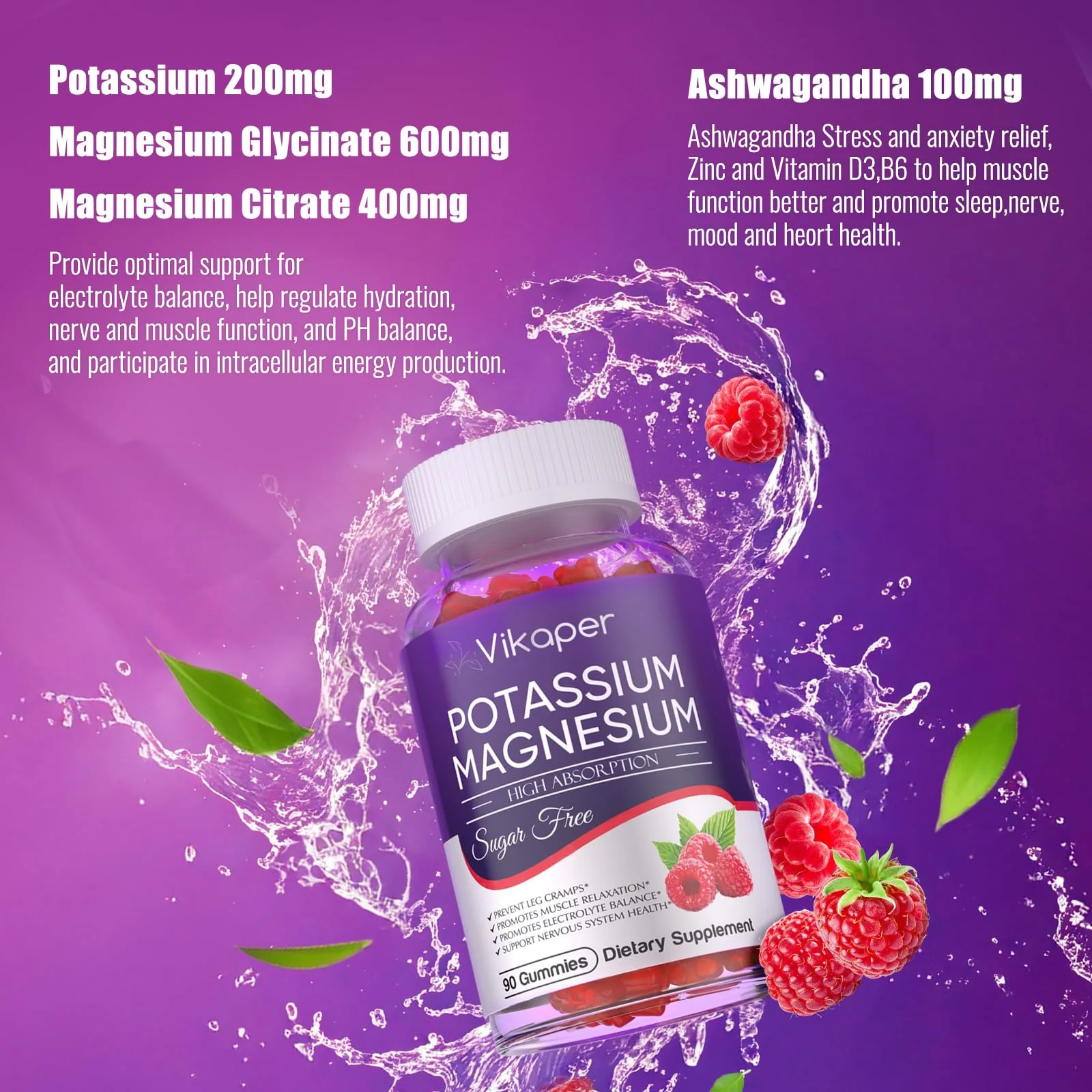 Potassium Magnesium Gummies 1200 mg for Adults | Sugar-Free High Absorption Magnesium Glycinate 180 Count - Image 2
