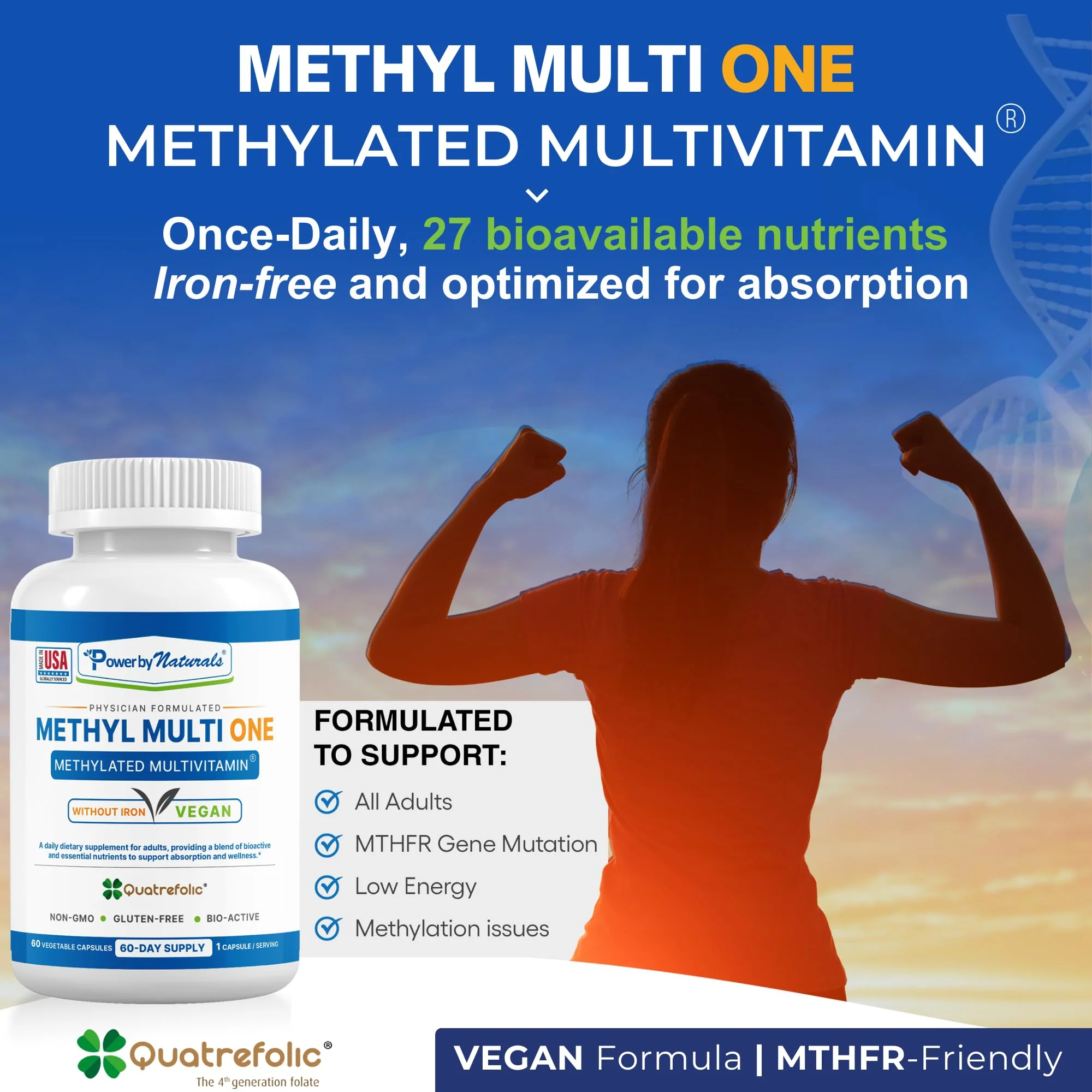 Power By Naturals Methyl Multi One – Iron-Free Methylated Multivitamin for Energy & MTHFR Support (60 capsules, 2-pack) - Image 2