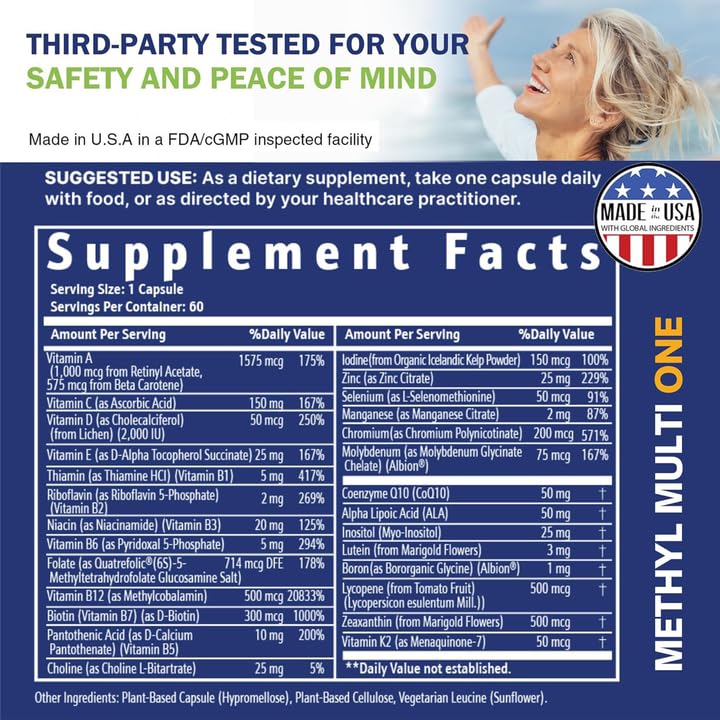 Power By Naturals Methyl Multi One – Iron-Free Methylated Multivitamin with 5-MTHF, B12, CoQ10 (60 capsules, 2-month supply) - Image 4