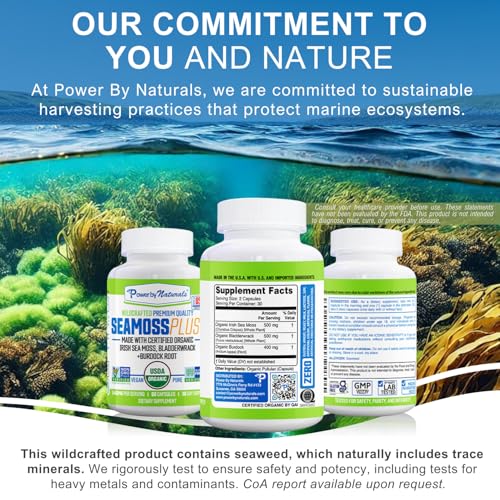 Power By Naturals Sea Moss Plus – Organic Irish Sea Moss with Bladderwrack & Burdock Root, 60 Capsules, 2 Pack - Image 20