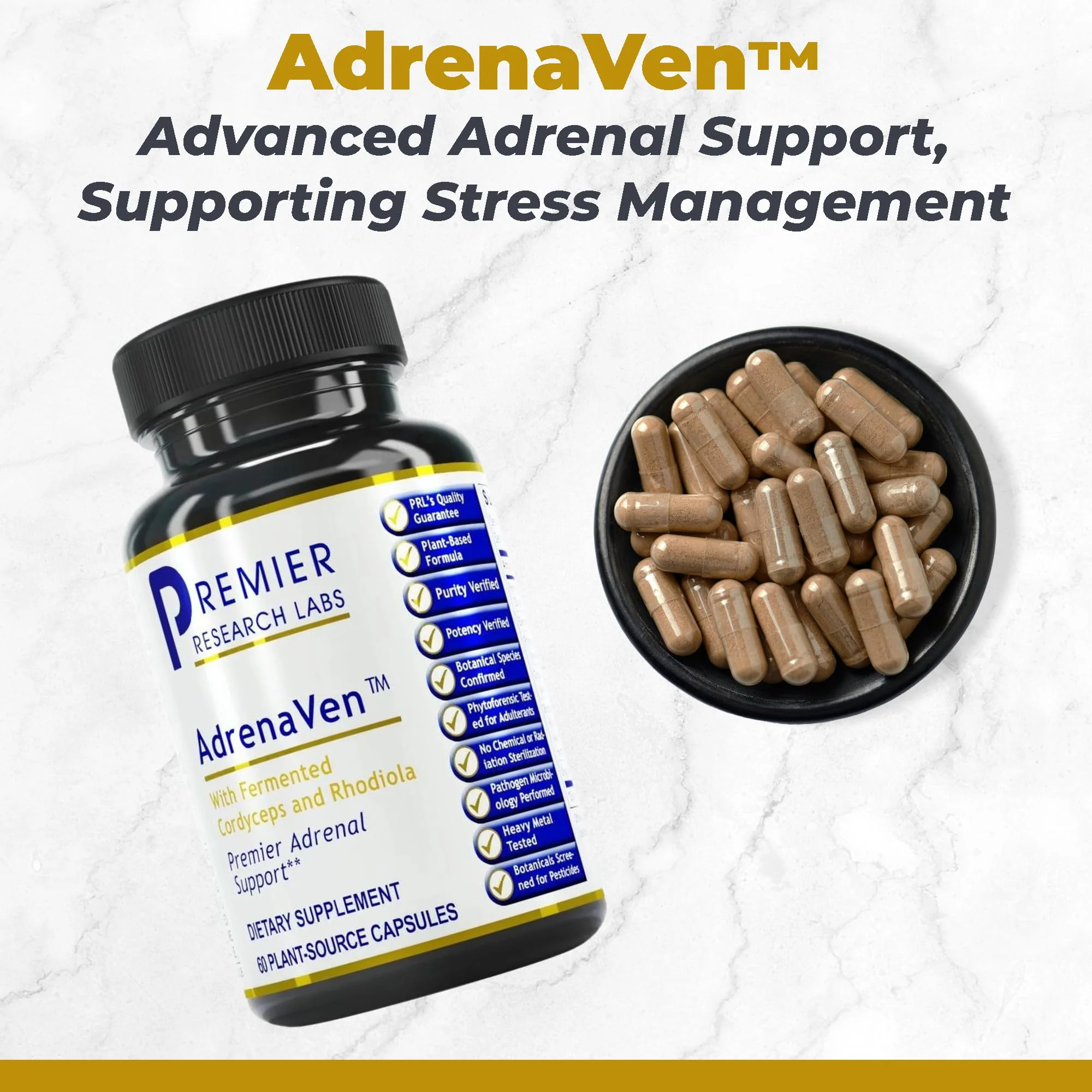 Premier Research Labs AdrenaVen 30 Servings – Adrenal Health Supplement | Supports Adrenal Gland Health & Stress Response – Organic Adrenal Health – 60 Plant-Source Capsules - Image 2