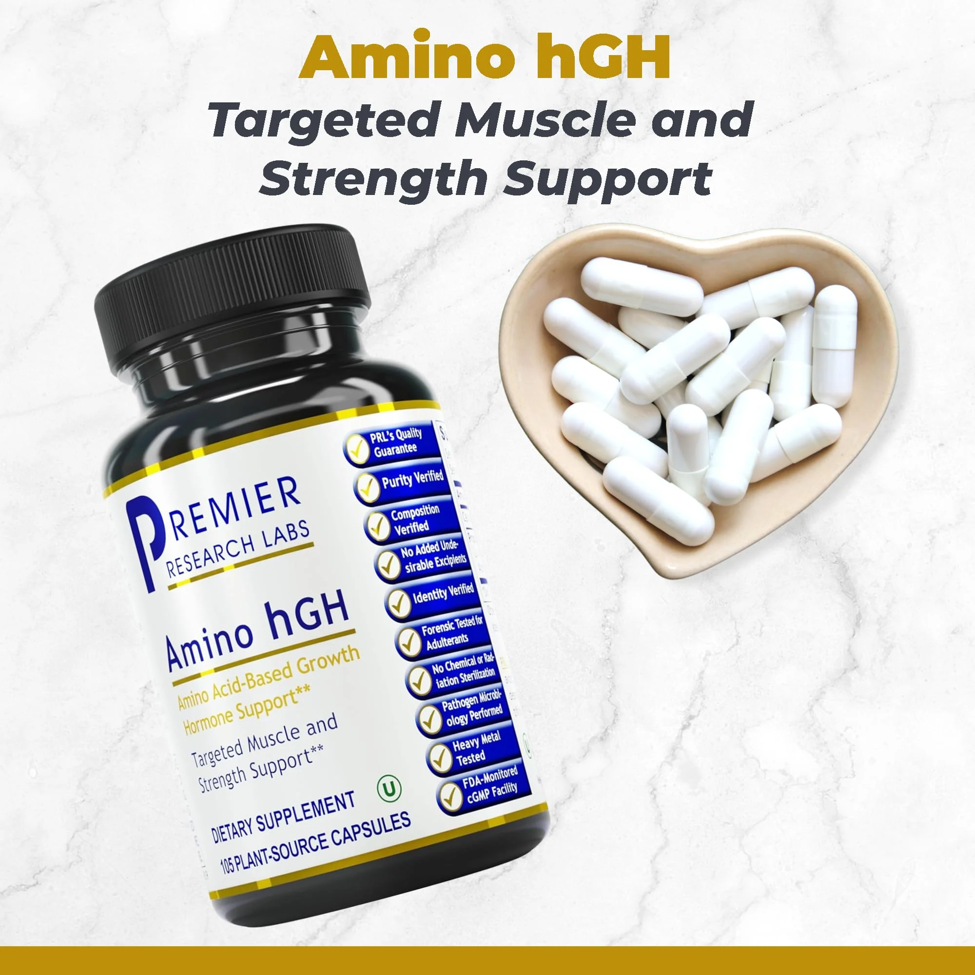 Premier Research Labs Amino HGH - HGH Supplements for Men & Women, L-Arginine & L-Lysine, 105 Capsules - Image 2