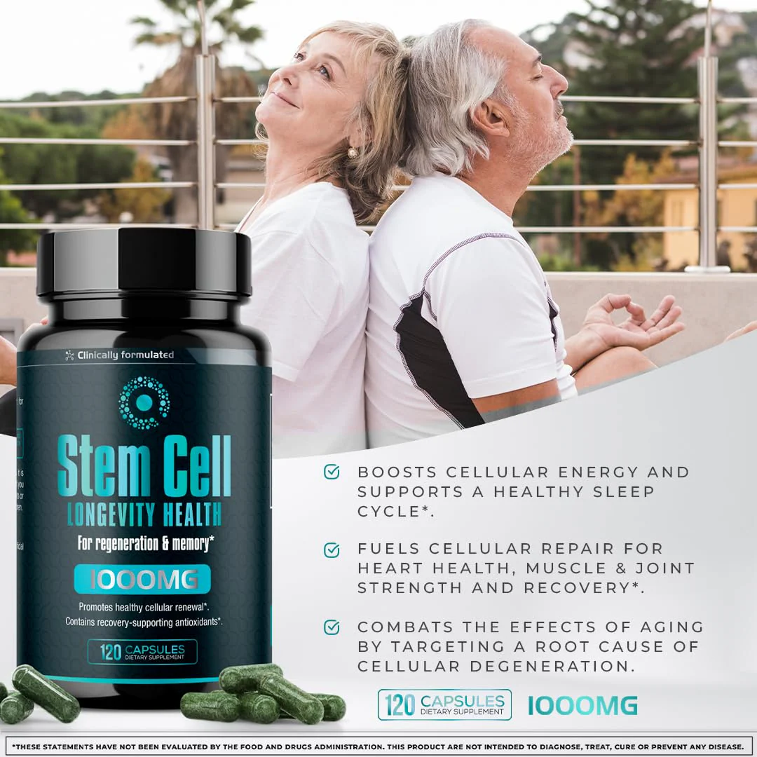 Premium Stem Cell Supplements 1,000mg (240 Caps) – Boost Immunity, Reduce Joint Soreness, Anti-Aging & Longevity with Spirulina & Chlorella - Image 2