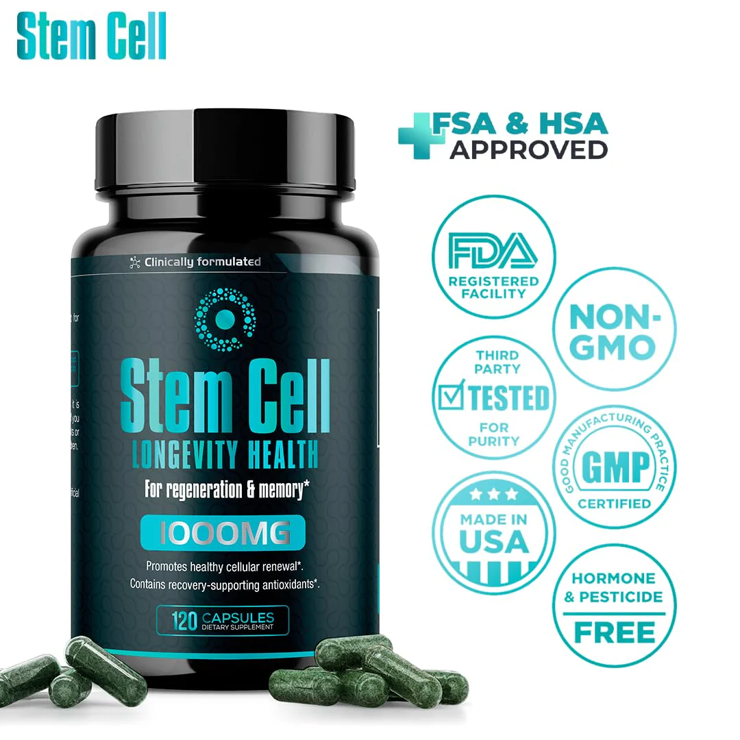 Premium Stem Cell Supplements 1,000mg (240 Caps) – Boost Immunity, Reduce Joint Soreness, Anti-Aging & Longevity with Spirulina & Chlorella - Image 4