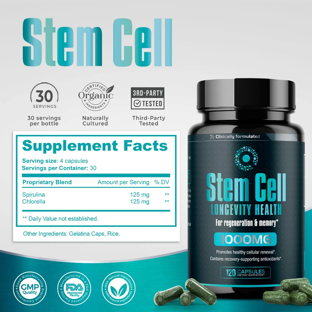 Premium Stem Cell Supplements 1,000mg (240 Caps) – Boost Immunity, Reduce Joint Soreness, Anti-Aging & Longevity with Spirulina & Chlorella - Image 7
