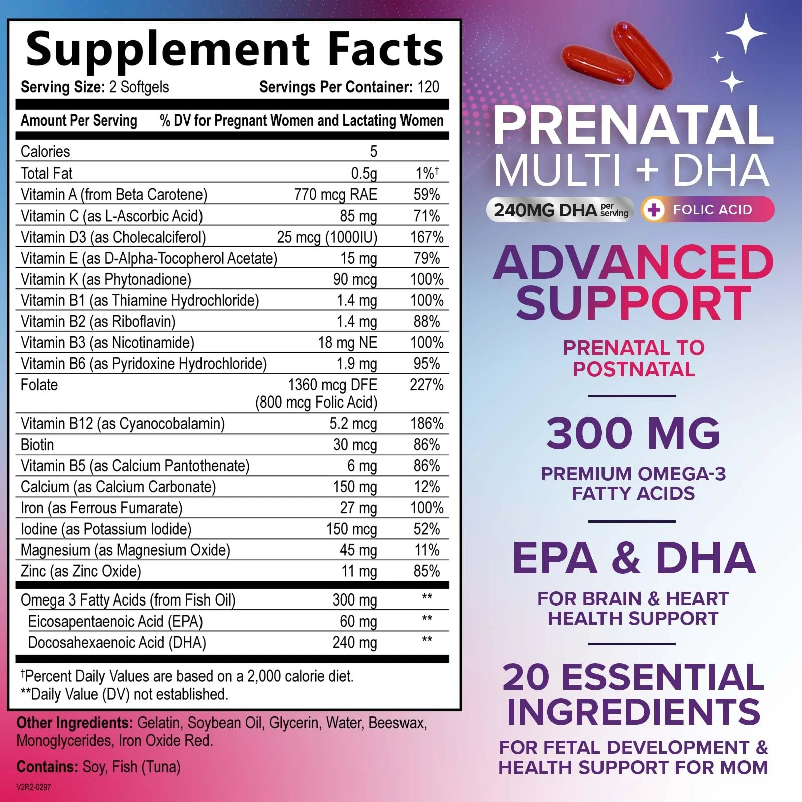Prenatal Vitamins with Folic Acid & DHA - 240 Softgels | Omega-3 & Iron - Image 2