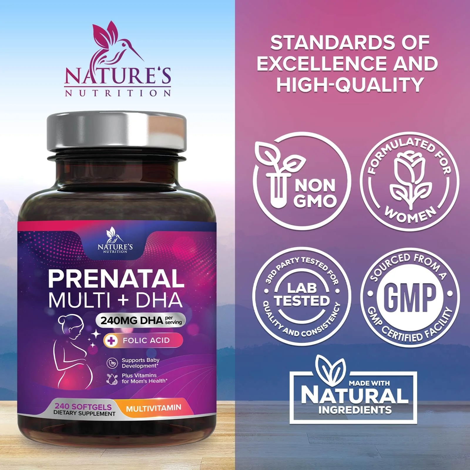 Prenatal Vitamins with Folic Acid & DHA - 240 Softgels | Omega-3 & Iron - Image 4