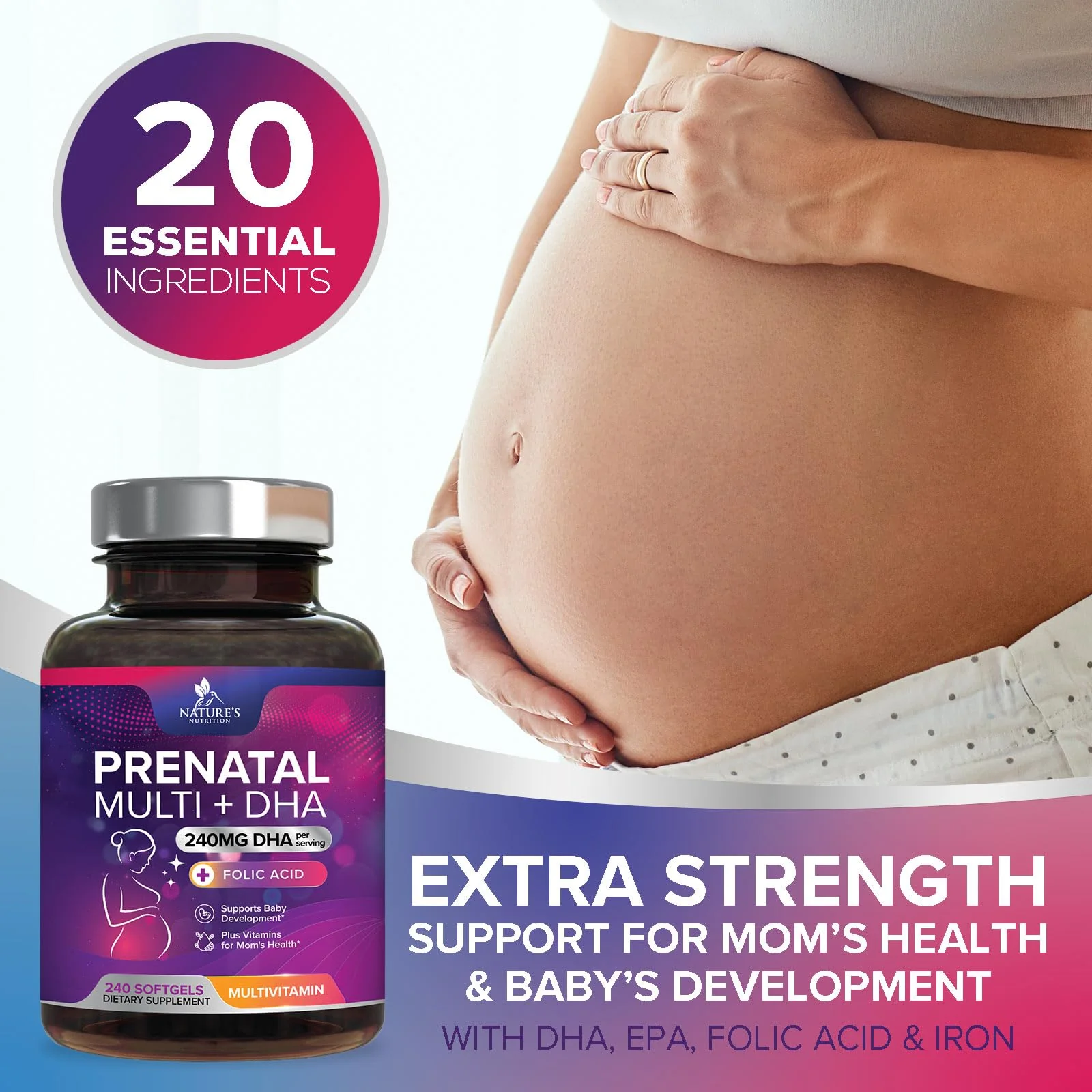 Prenatal Vitamins with Folic Acid & DHA - 240 Softgels | Omega-3 & Iron - Image 6