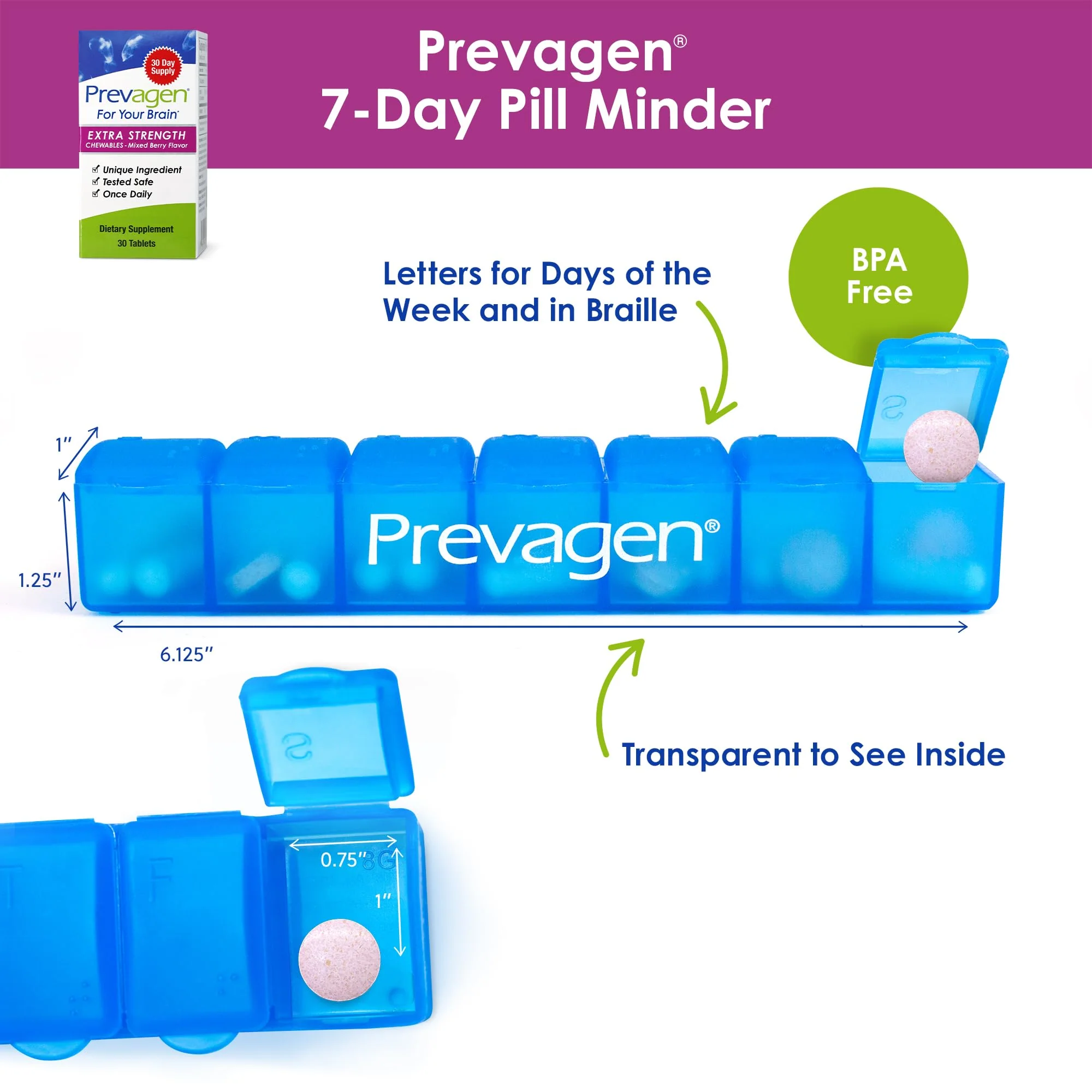 Prevagen Extra Strength Mixed Berry Chewables – 30 Tablets (1 Month) | Apoaequorin 20 mg + Vitamin D3 | 7-Day Pill Minder - Image 4