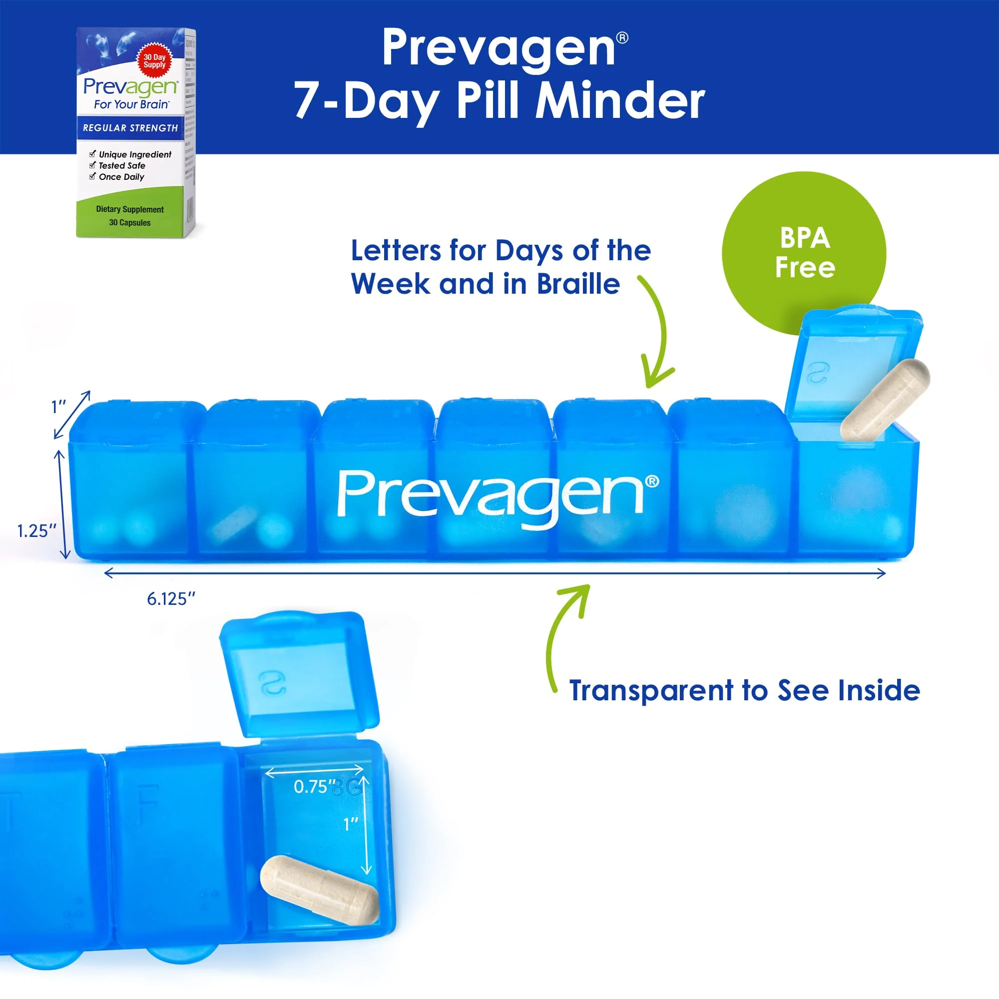 Prevagen Regular Strength - 30 Capsules | Formulated for Your Brain | 10 mg Apoaequorin + Vitamin D3 | 7-Day Pill Minder - Image 2