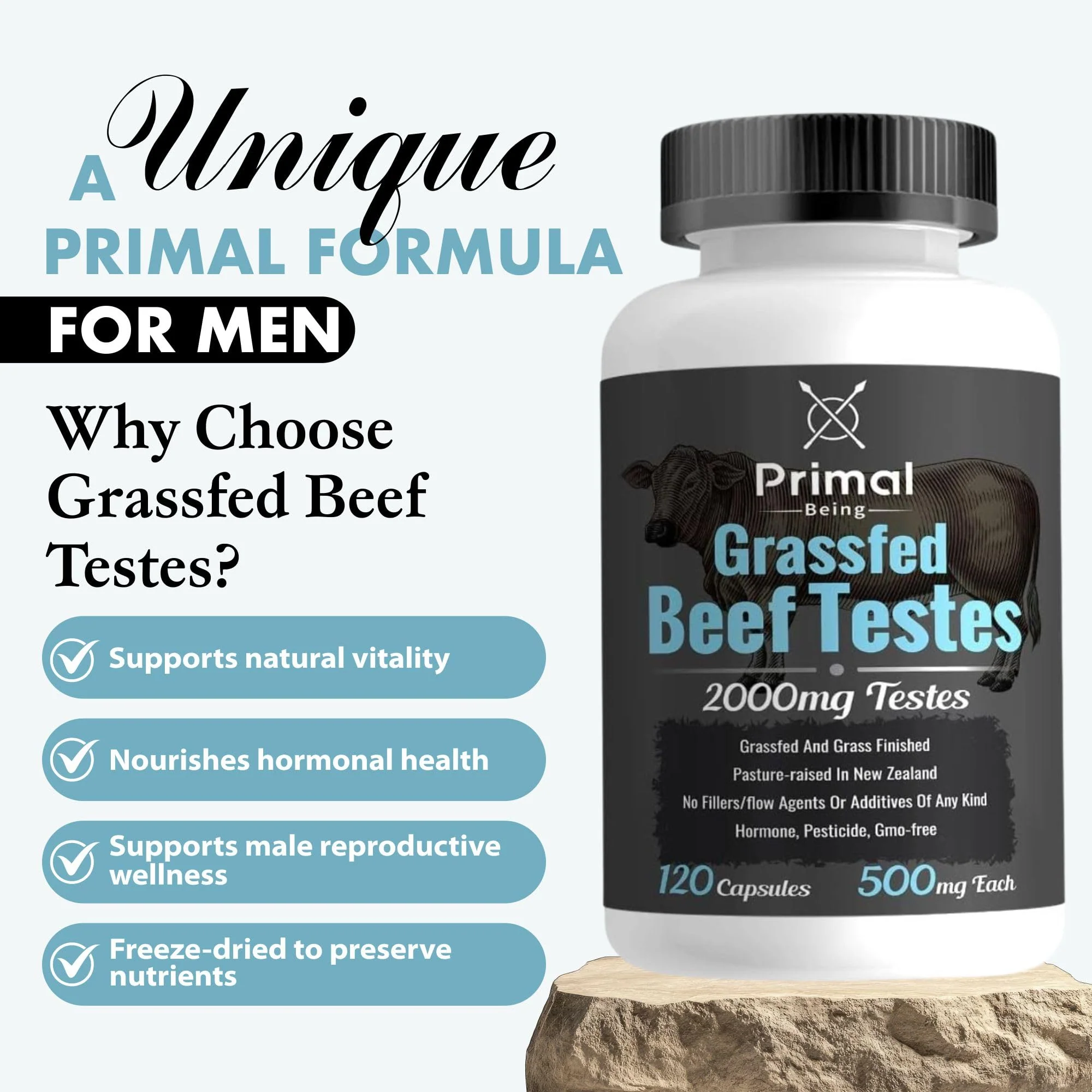 Primal Being Grassfed Beef Testes Capsules – NZ Sourced, 2,000 mg per Serving, 120 Capsules - Image 12