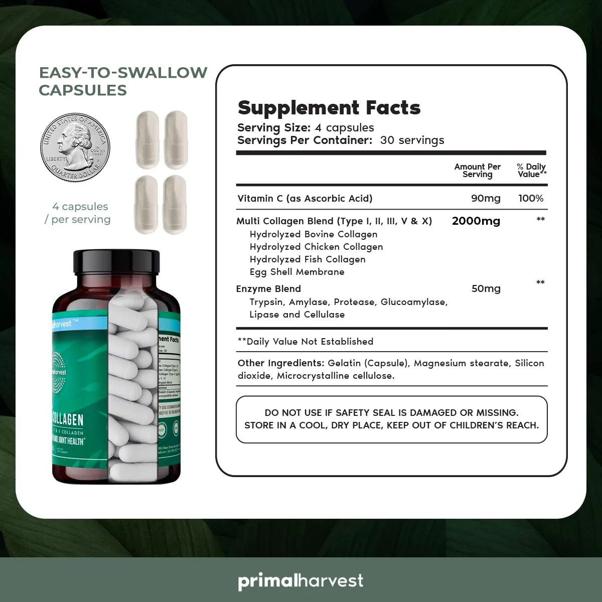 Primal Harvest Multi Collagen Pills (Type I II III V X) 120 Capsules – Hair Skin Nails - Image 3