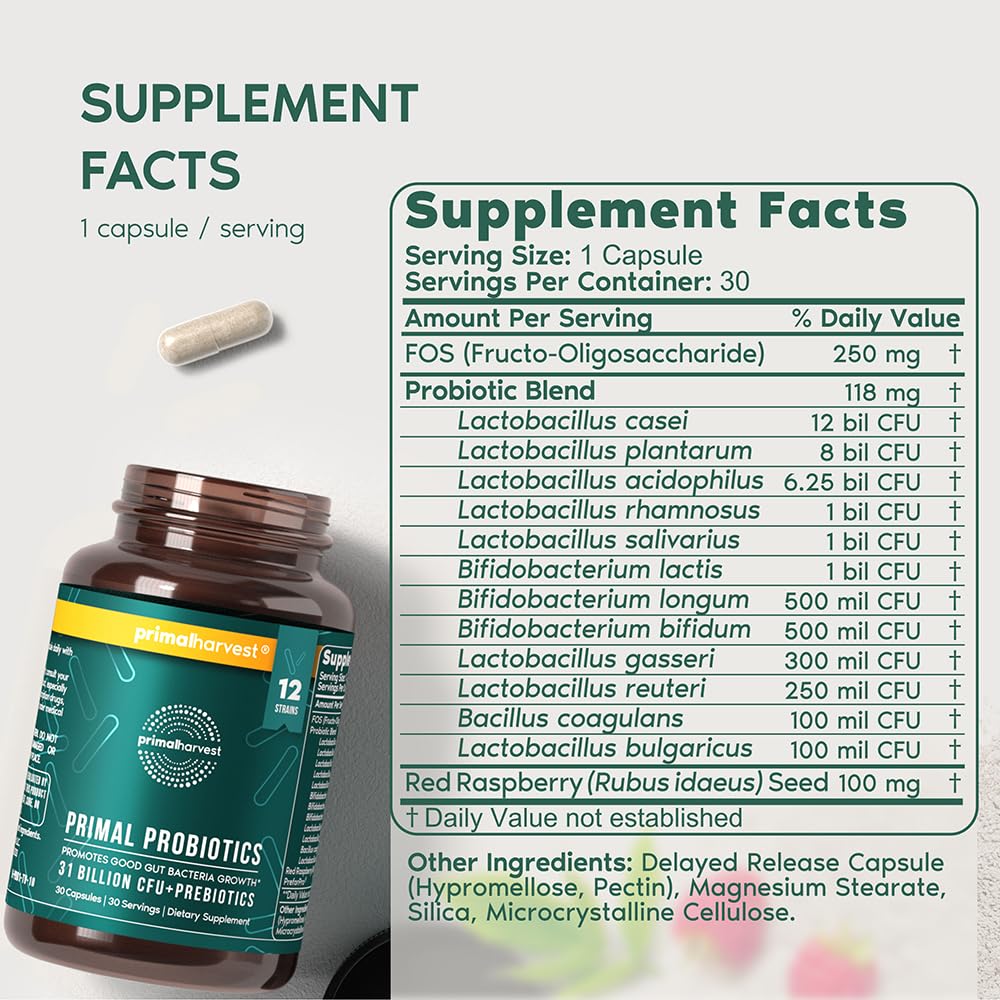 Primal Harvest Probiotics for Women & Men – Daily Probiotic Supplement, 12 Strains, 30 Capsules - Image 2