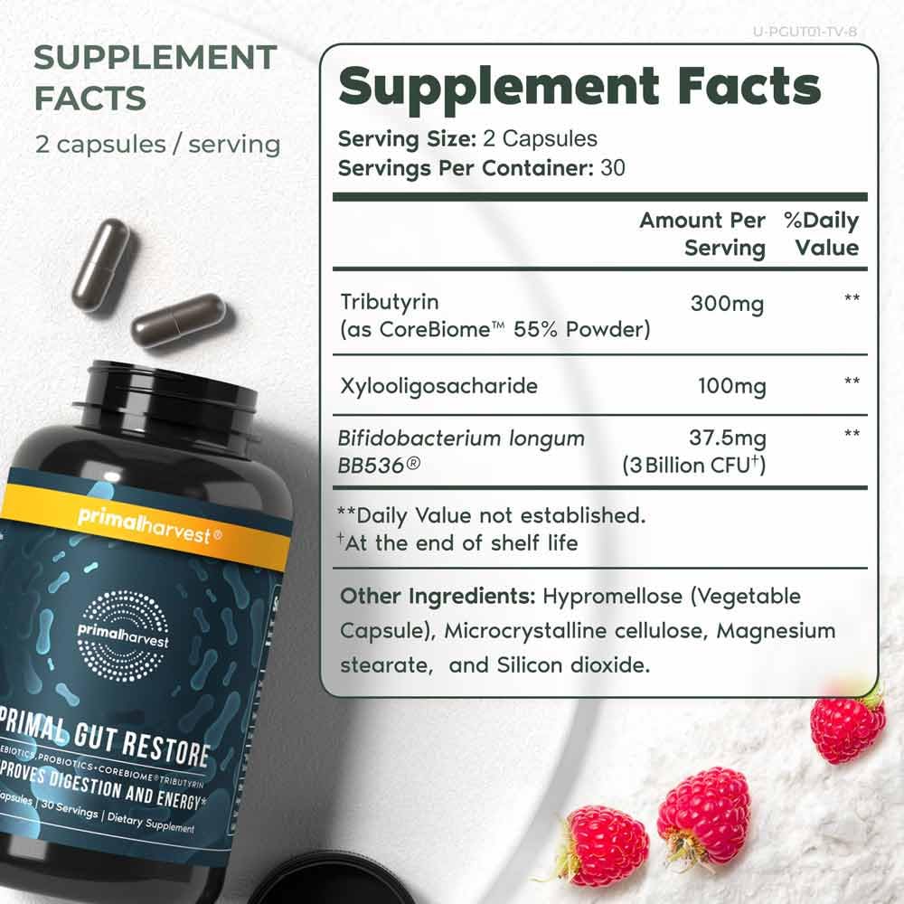 Primal Harvest Restore Gut Health – PRE/PRO/Postbiotics, 60 CT | Digestive Support for Women & Men - Image 10
