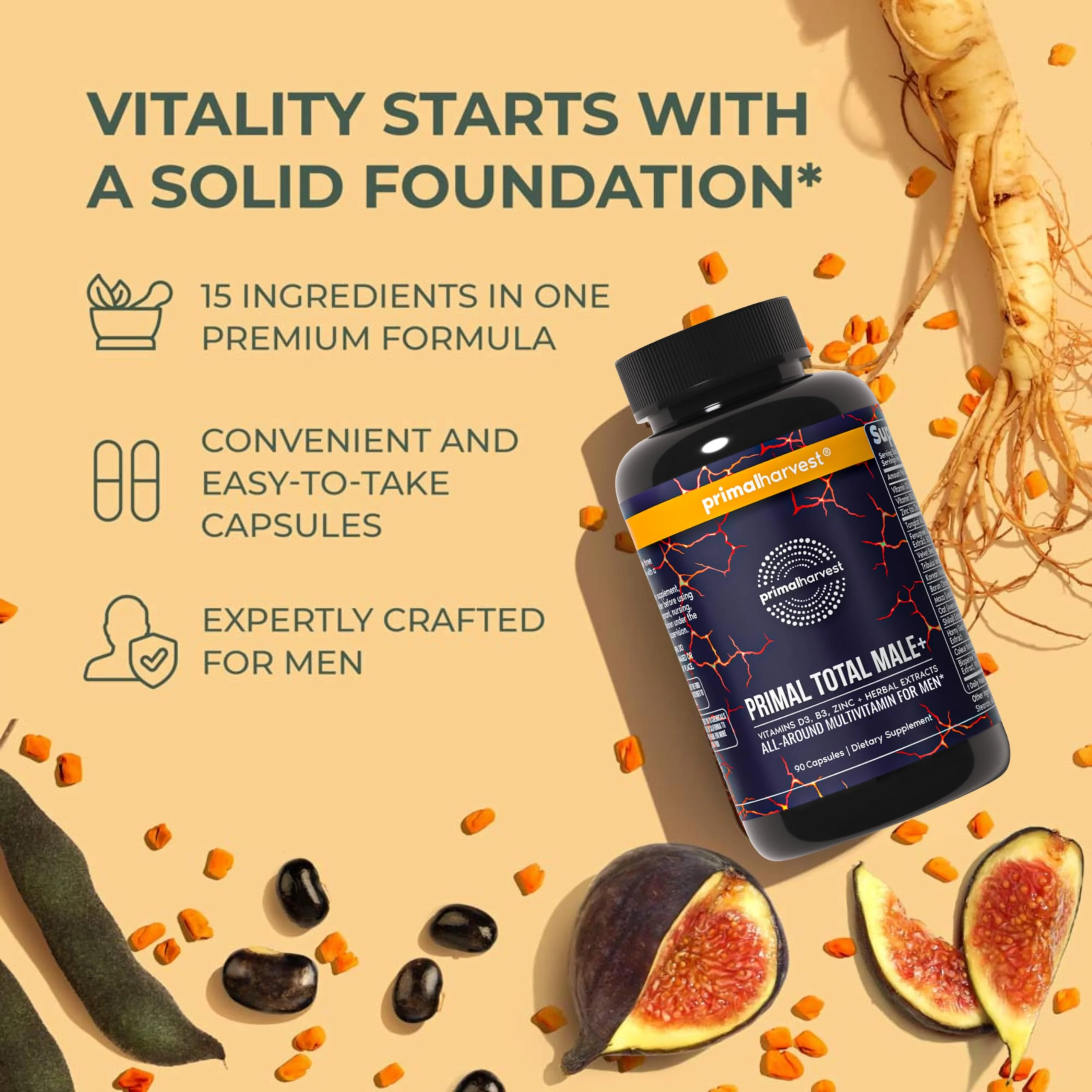 Primal Harvest Total Male+ Multivitamin for Men – Energy & Vitality (90 Count) - Image 8