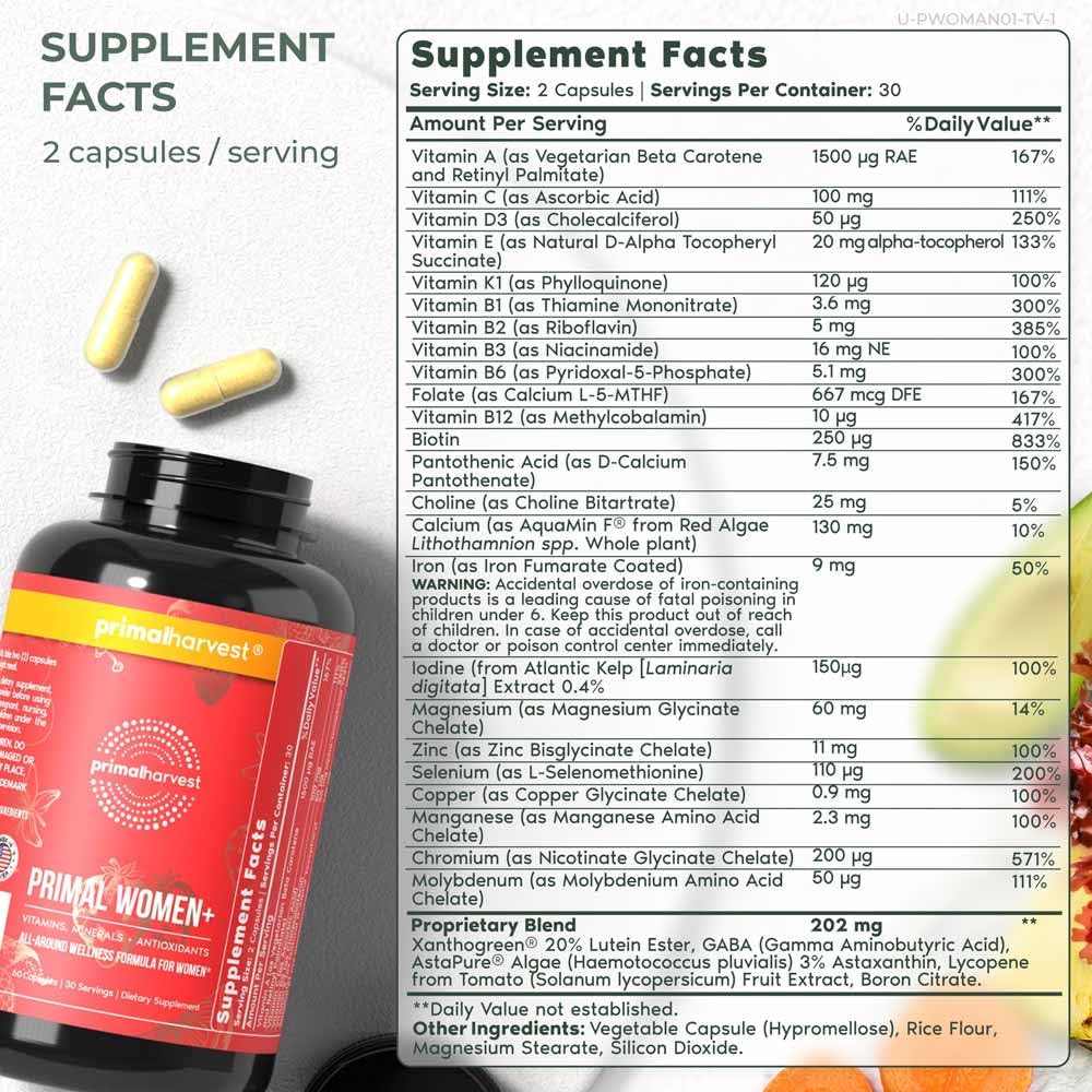 Primal Harvest Women's Multivitamin – Energy, Immune Support, Skin & Mood | 60 Capsules (2-Pack) - Image 11