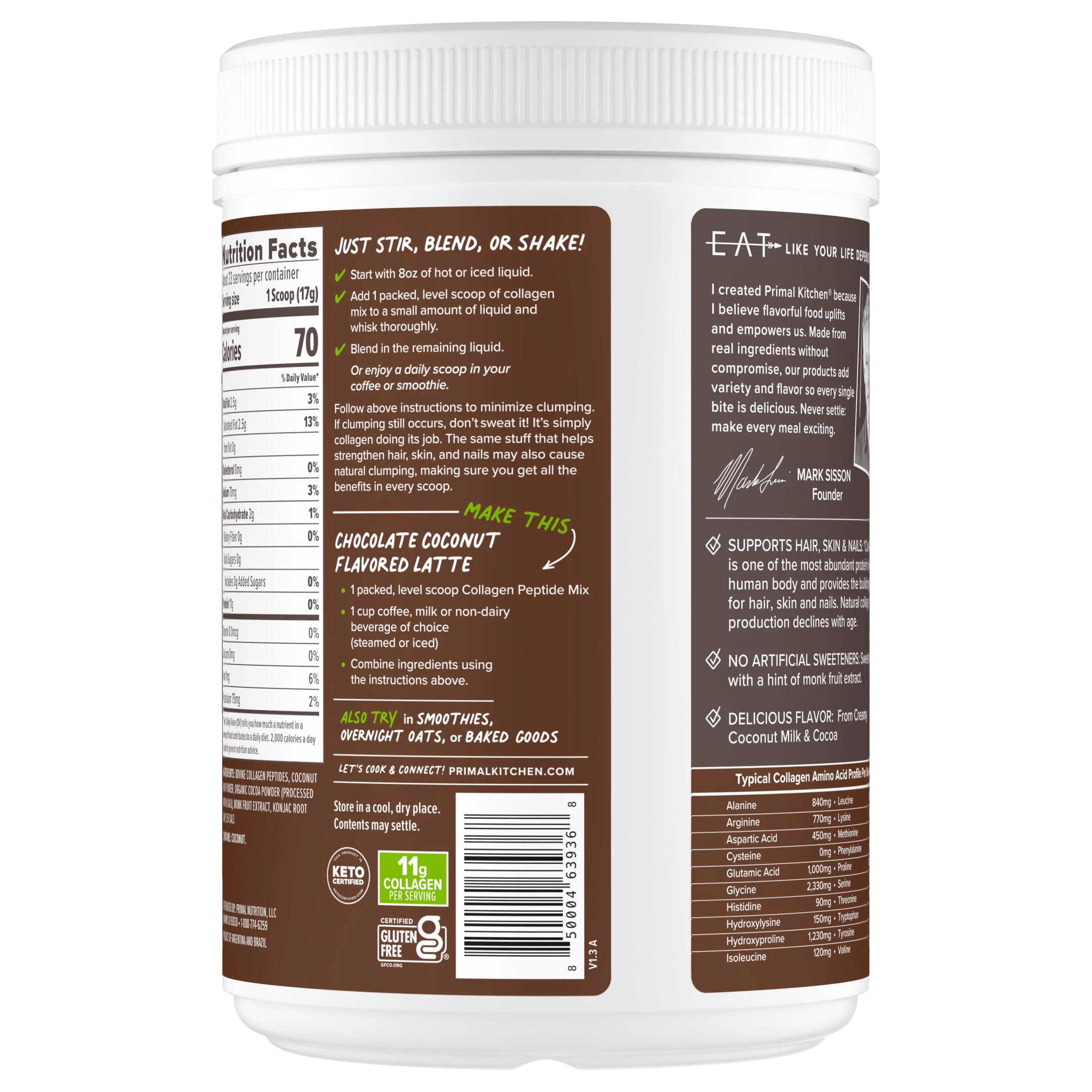 Primal Kitchen Chocolate Collagen Fuel Drink Mix – Chocolate Coconut Collagen Peptides, Dairy-Free & Sugar-Free, 20 oz - Image 3