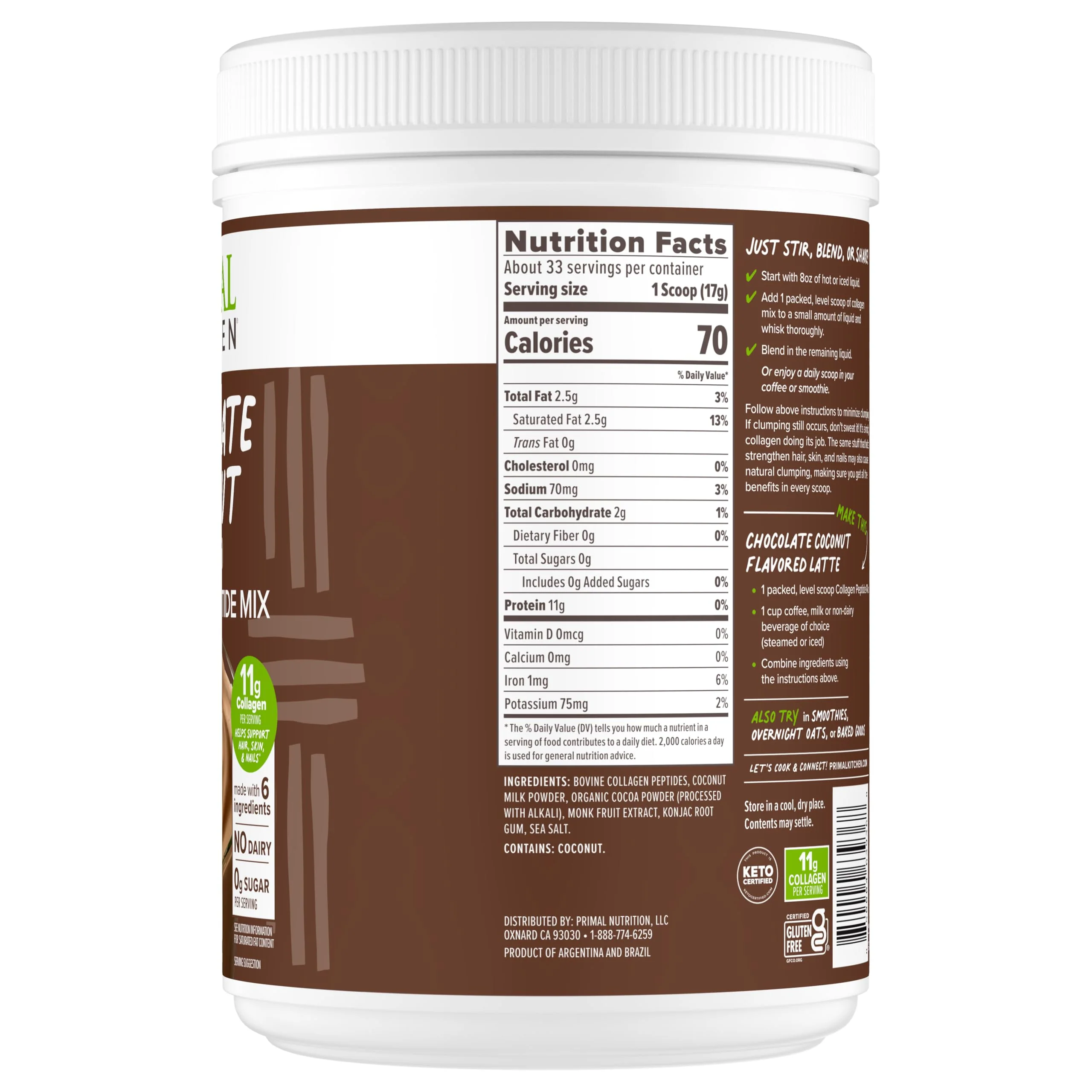 Primal Kitchen Chocolate Collagen Fuel Drink Mix – Chocolate Coconut Collagen Peptides, Dairy-Free & Sugar-Free, 20 oz - Image 4