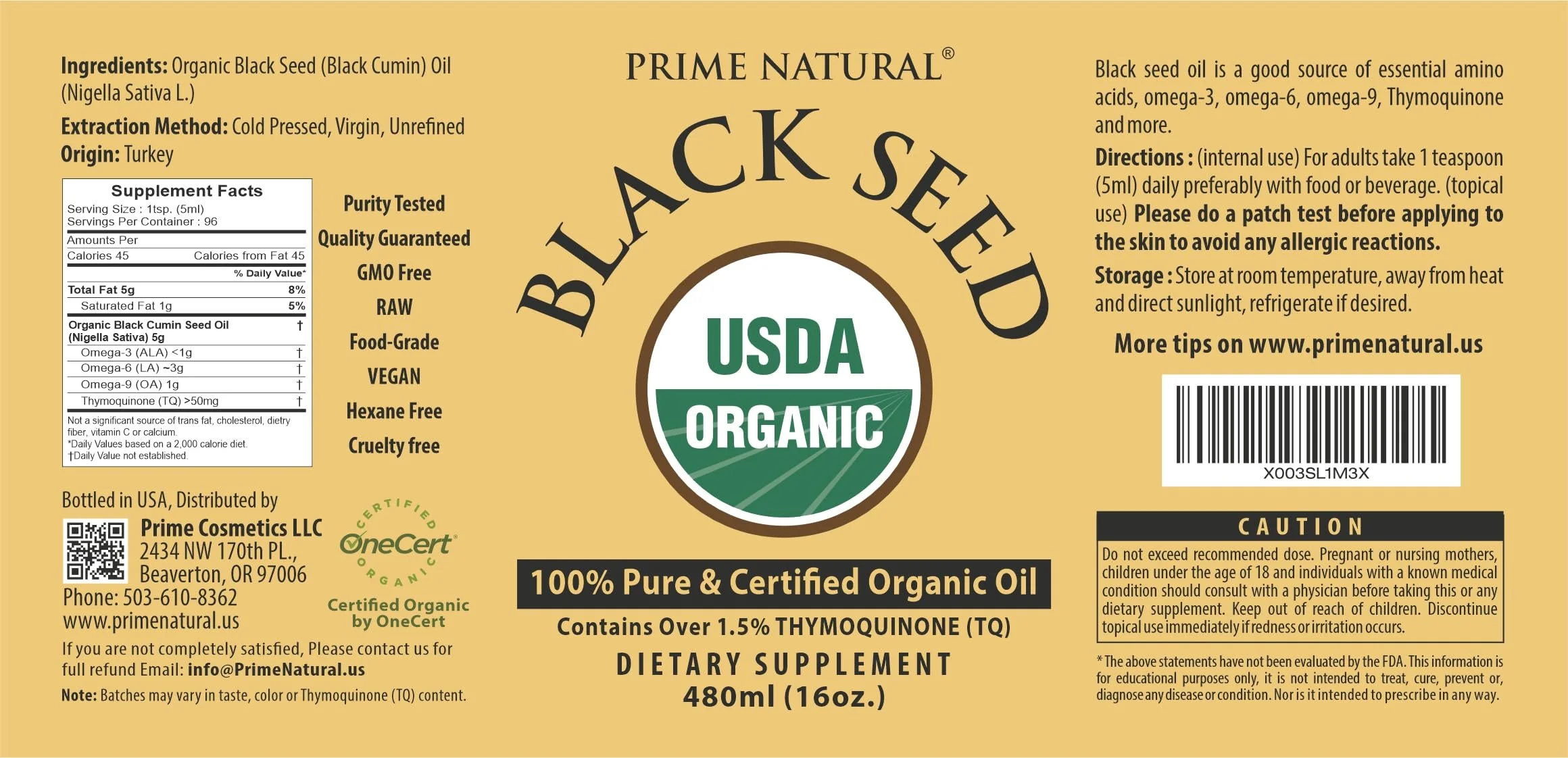 Prime Natural Organic Black Seed Oil 16oz – Cold Pressed, 1.7% Thymoquinone, USDA Organic, Turkish Origin - Image 5