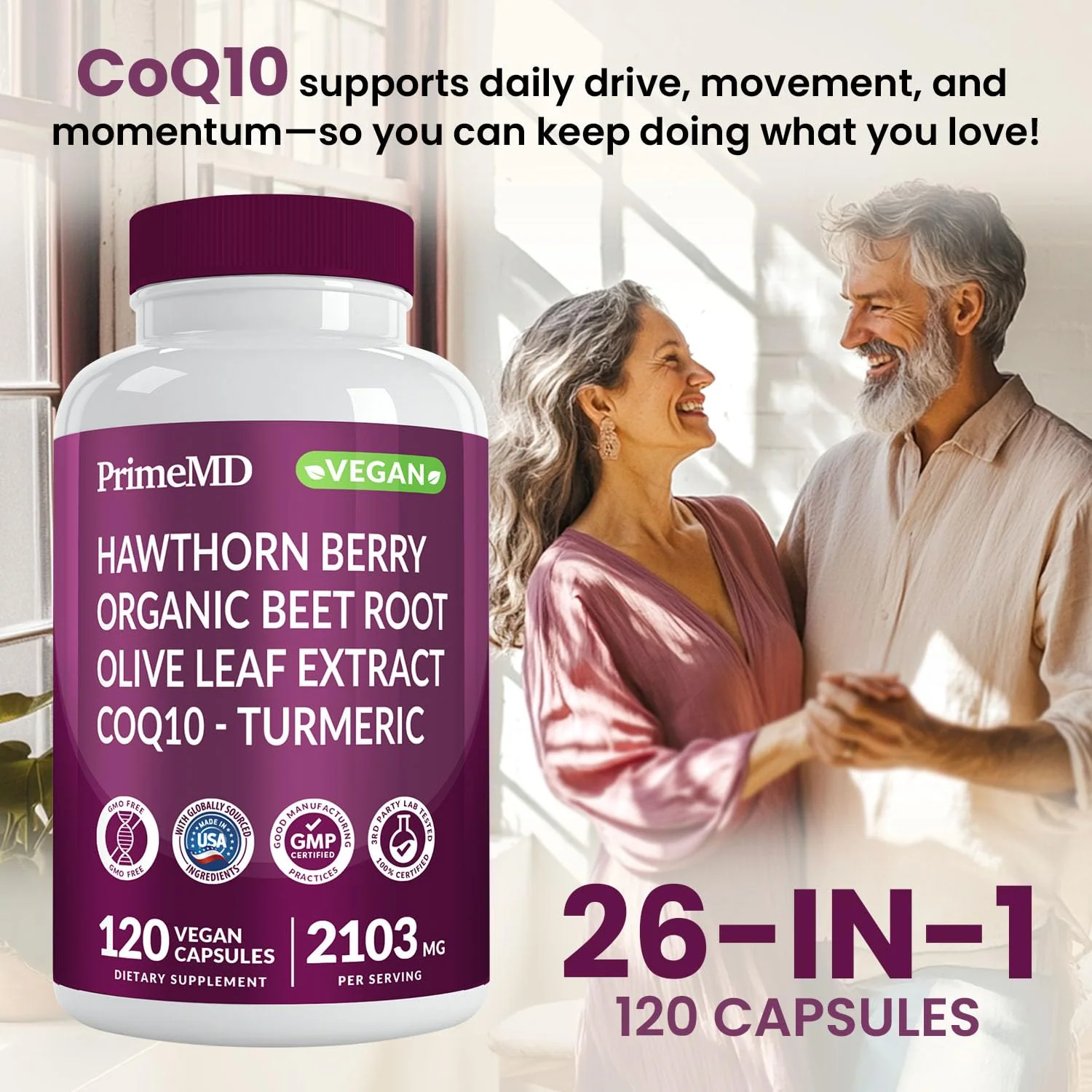 PrimeMD 26-in-1 Nitric Oxide Supplement – Heart & Circulation Support with CoQ10, Beet Root, Hawthorn & Garlic | 2103mg per Serving (120ct x 2) - Image 6