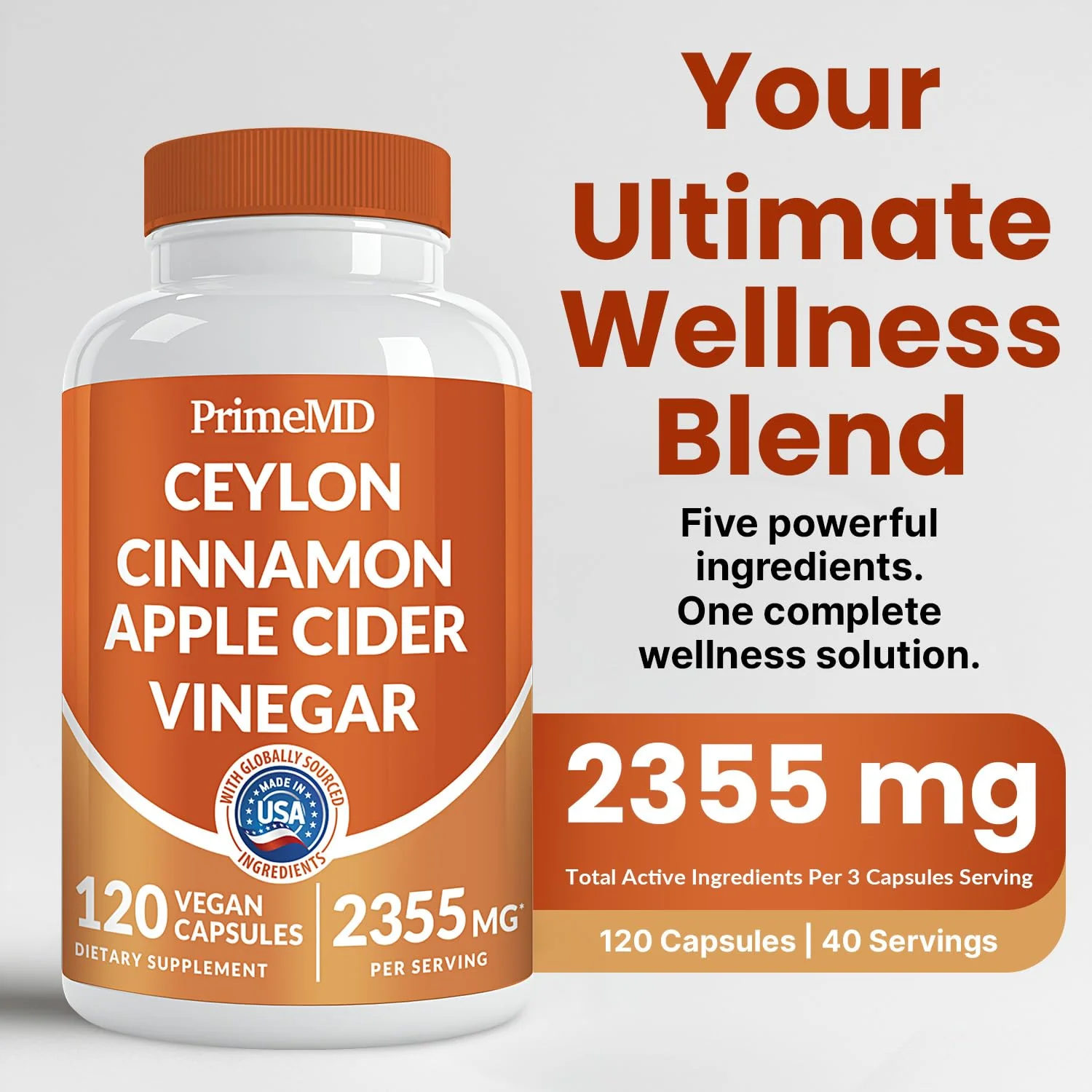 PrimeMD 5-in-1 Ceylon Cinnamon Capsules 2355mg with Apple Cider Vinegar, Turmeric, Panax Ginseng & Bioperine (Pack of 2, 120 Count) - Image 11