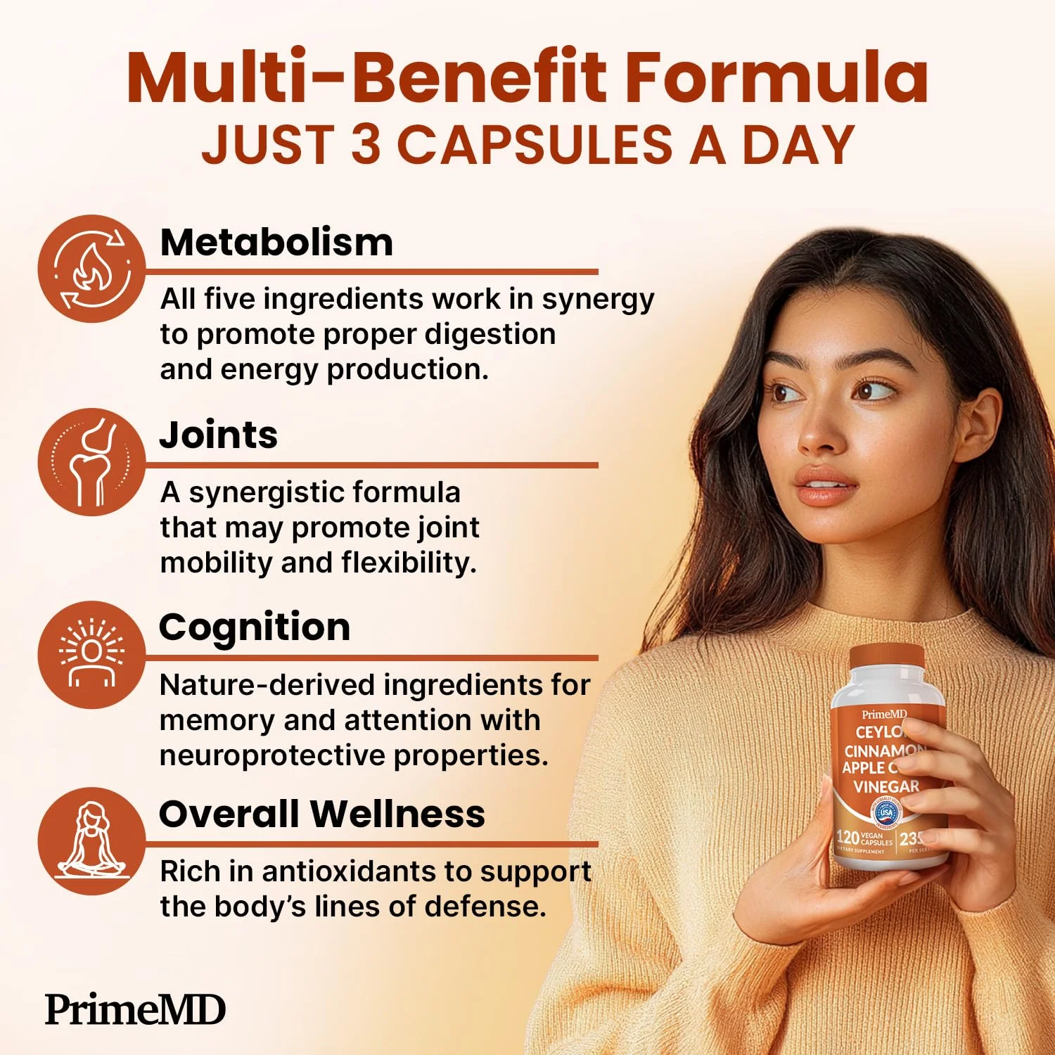 PrimeMD 5-in-1 Ceylon Cinnamon Capsules 2355mg with Apple Cider Vinegar, Turmeric, Panax Ginseng & Bioperine (Pack of 2, 120 Count) - Image 13