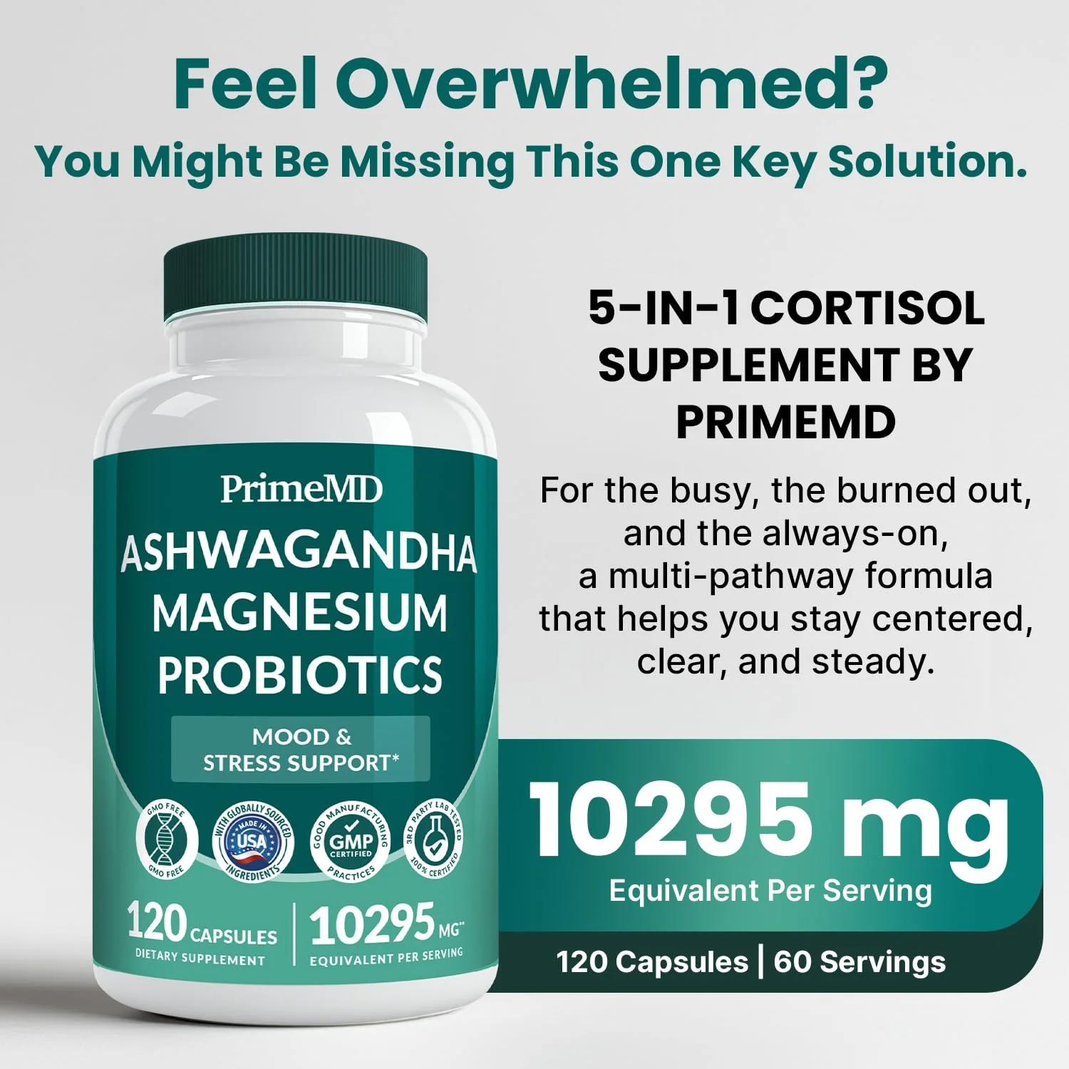 PrimeMD 5-in-1 Cortisol Supplement – Calm, Focus & Adrenal Support (120 ct, Pack of 4) - Image 11