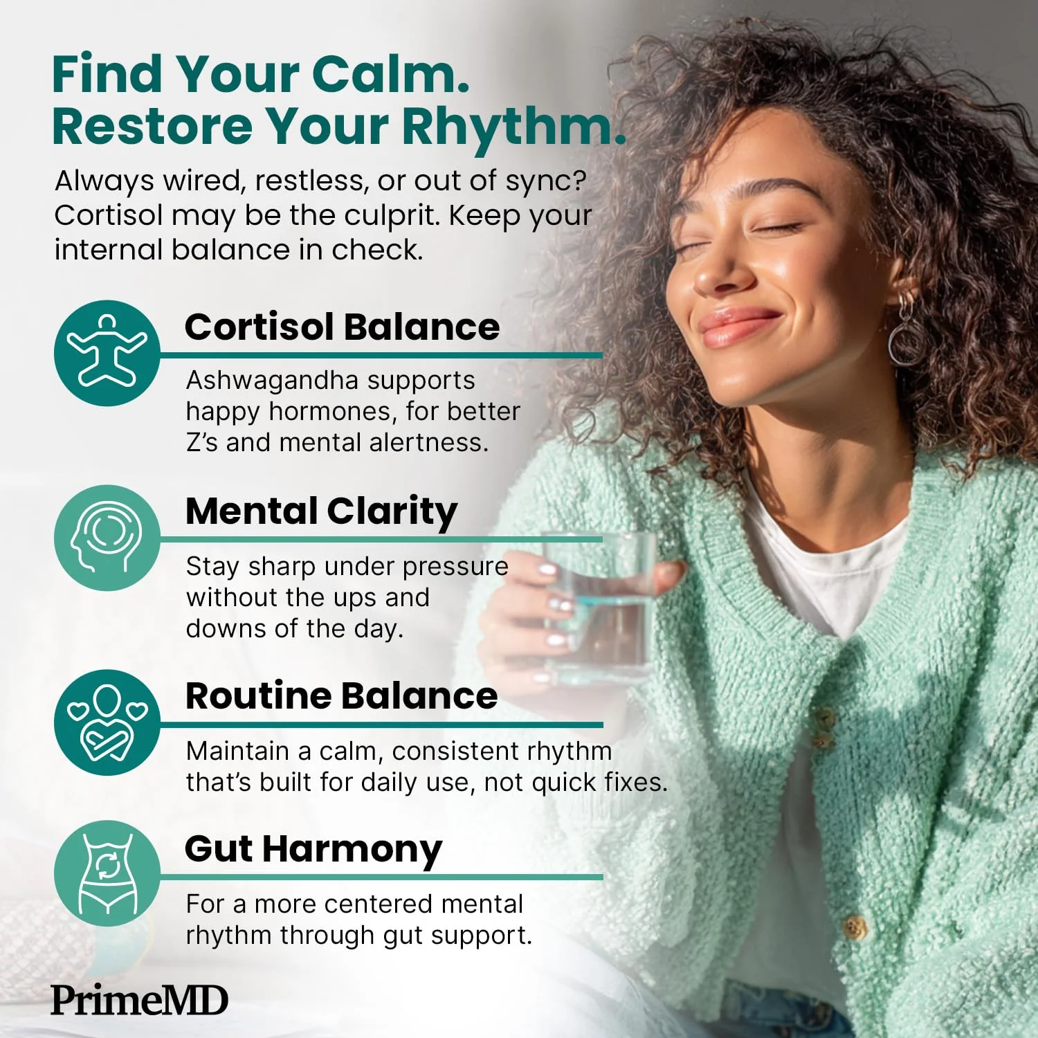 PrimeMD 5-in-1 Cortisol Supplement – Calm, Focus & Adrenal Support (120 ct, Pack of 4) - Image 4