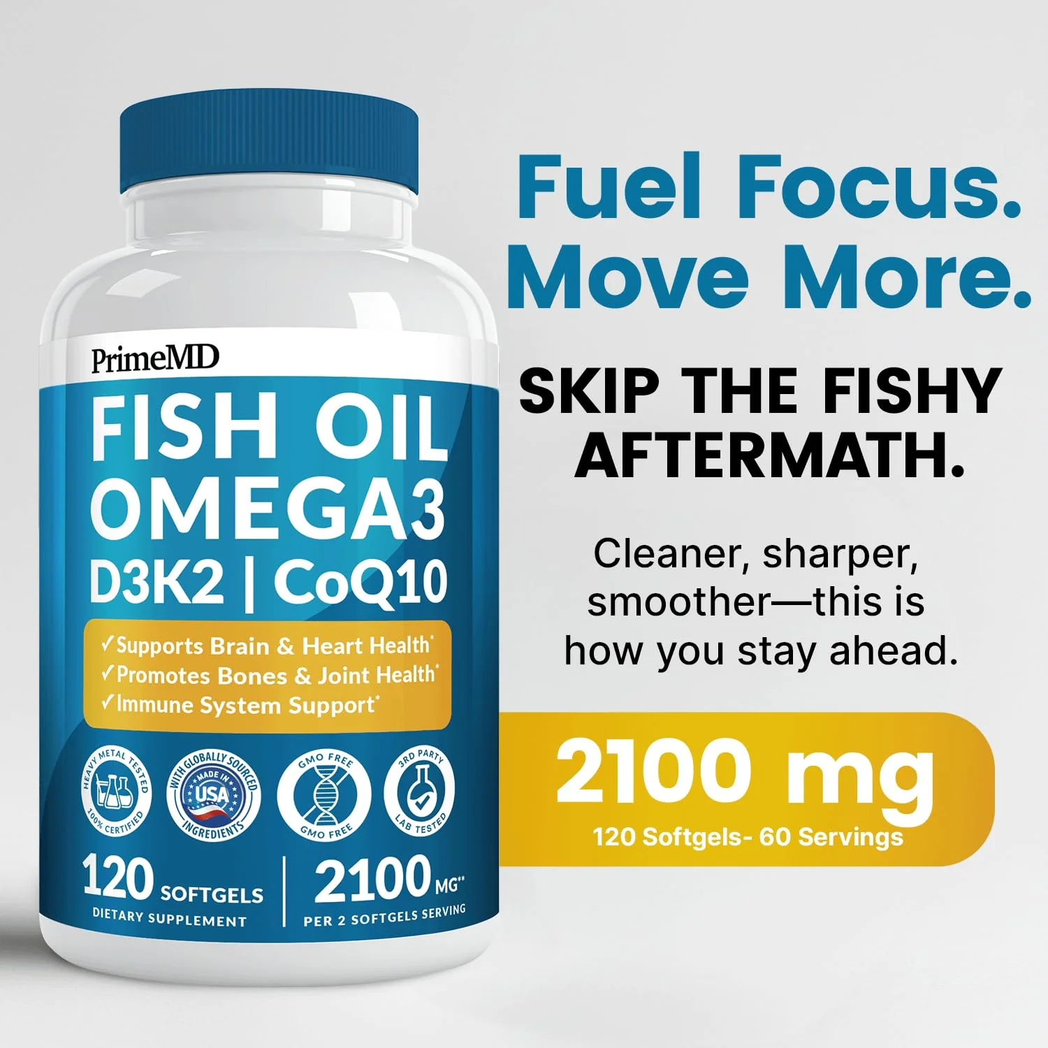 PrimeMD 5-in-1 Fish Oil Omega-3 2100mg with D3, K2 and CoQ10 – Lemon (120 softgels, Pack of 3) - Image 11