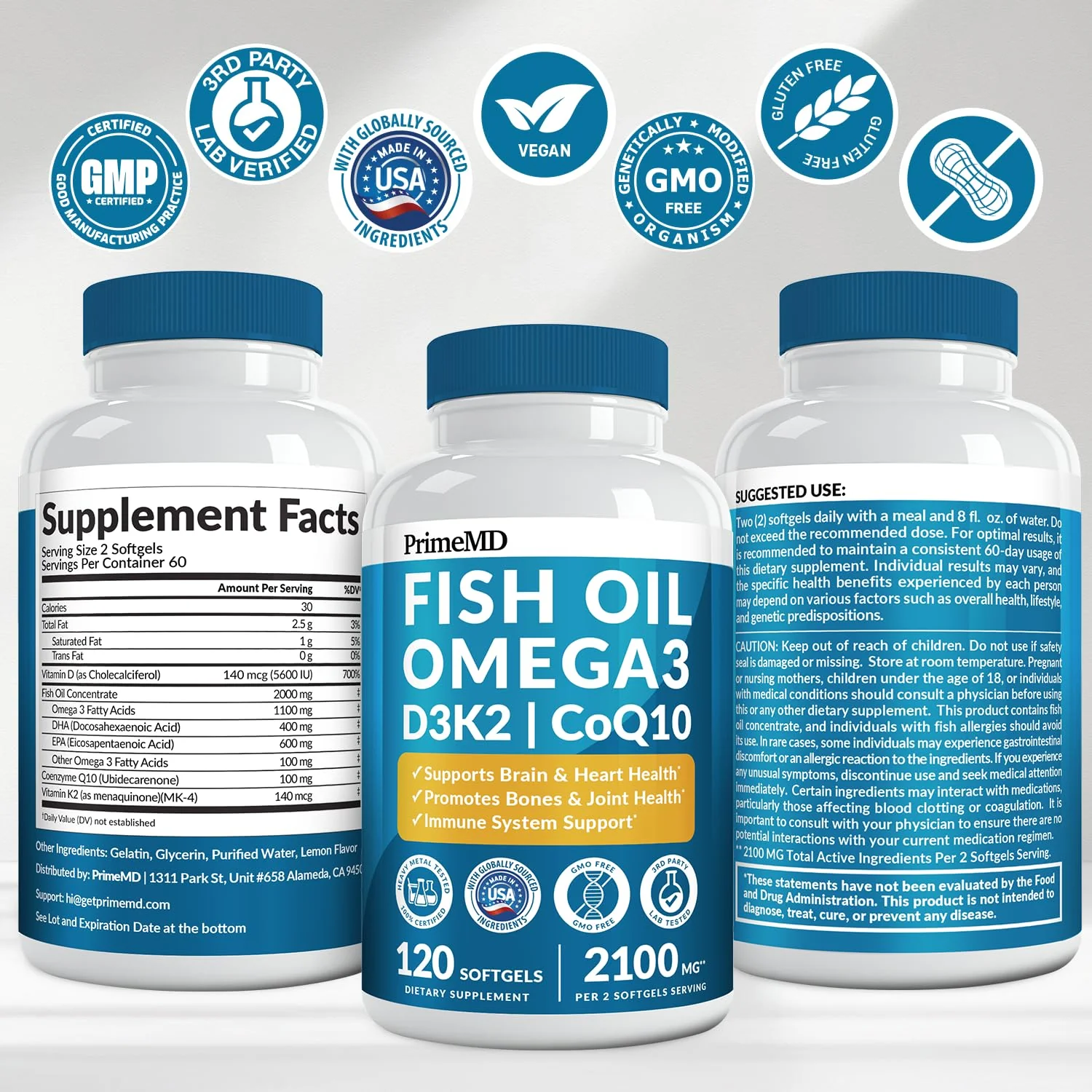 PrimeMD 5-in-1 Fish Oil Omega-3 2100mg with D3, K2 and CoQ10 – Lemon (120 softgels, Pack of 3) - Image 18