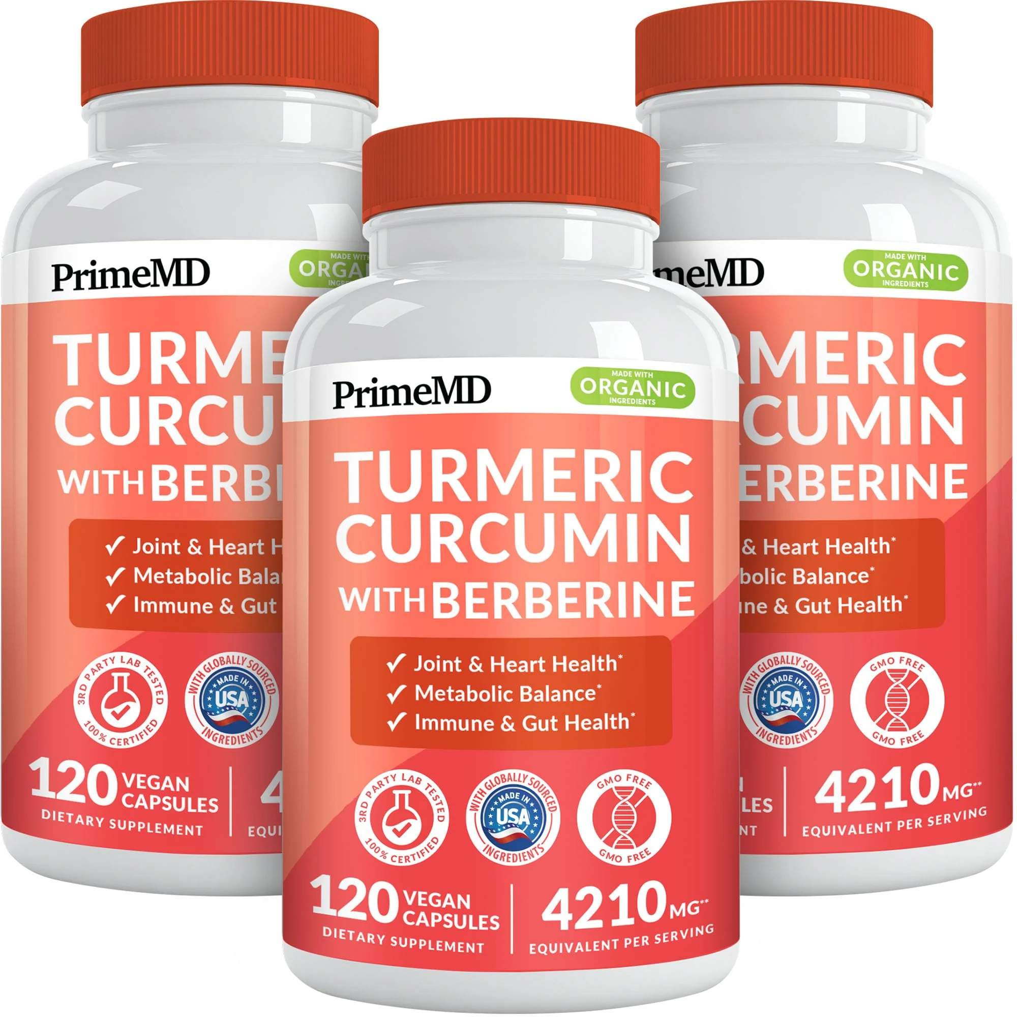 PrimeMD 5-in-1 Organic Turmeric Curcumin with Berberine & Bioperine – 120 ct (Pack of 3) - Image 9