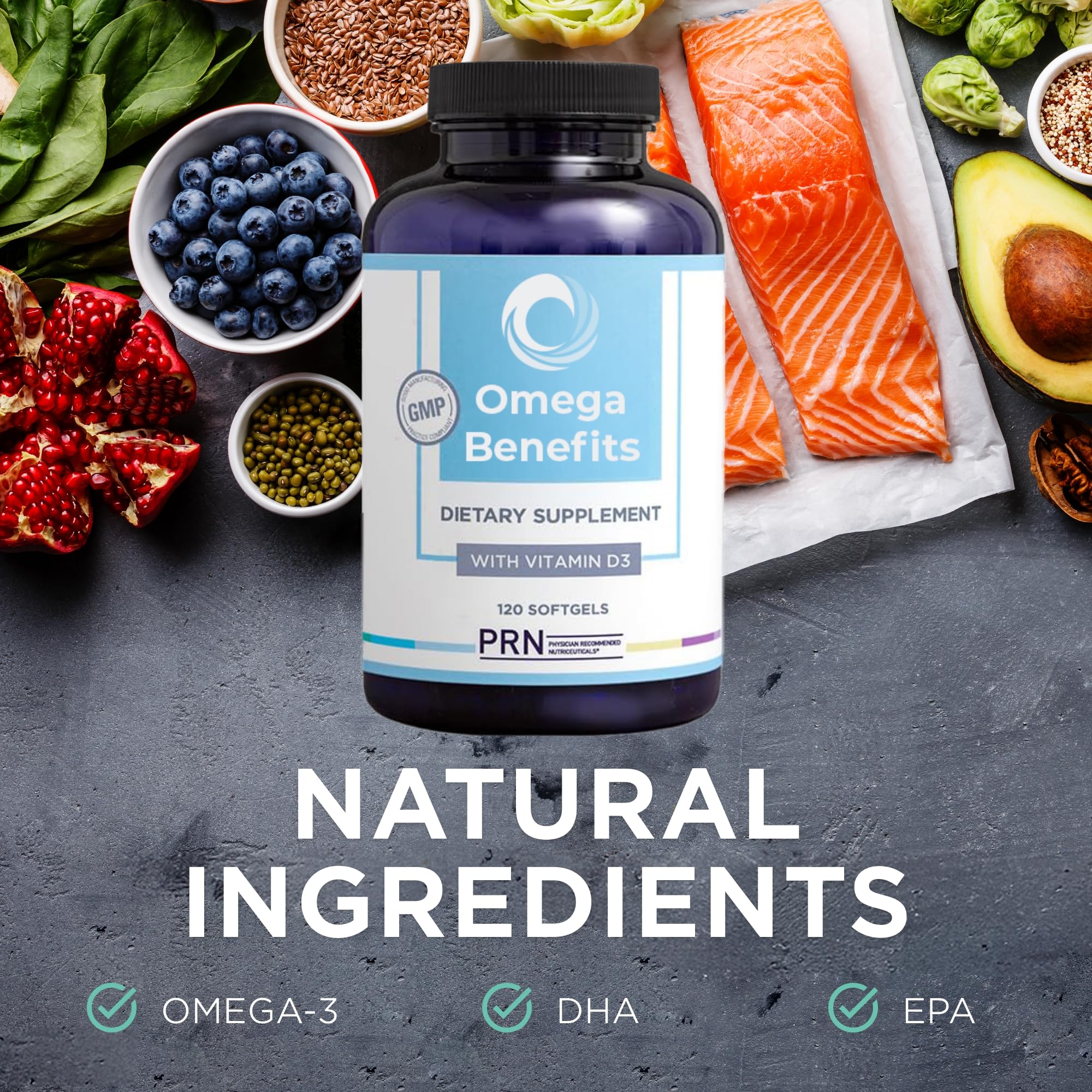 PRN DE Omega-3 Supplement - 120 Softgels, 30-Day Supply | rTG EPA 1680mg / DHA 560mg + Vitamin D - Image 5